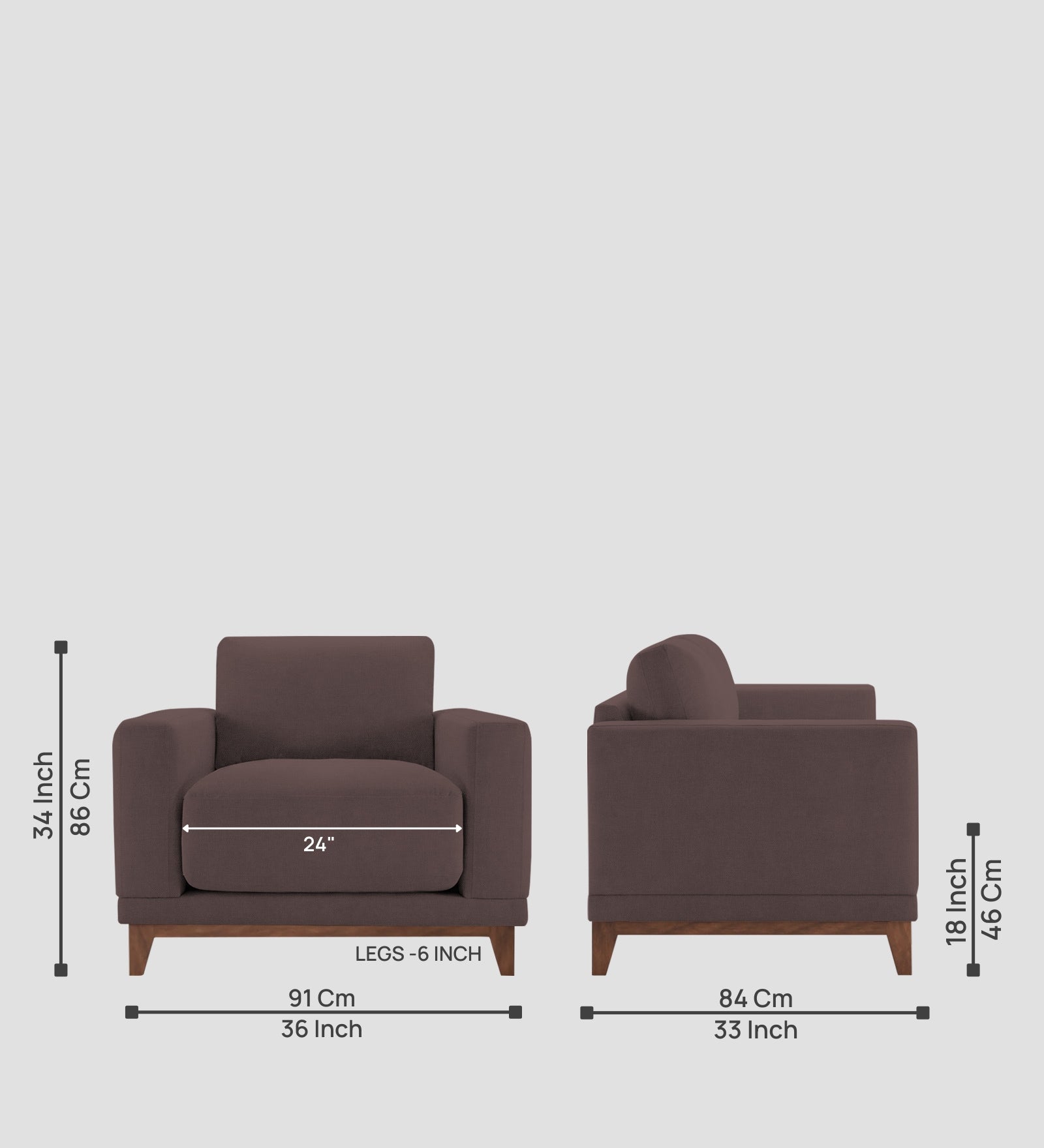 Esha Fabric 1 Seater Sofa In Night Brown Colour - Febonic Living