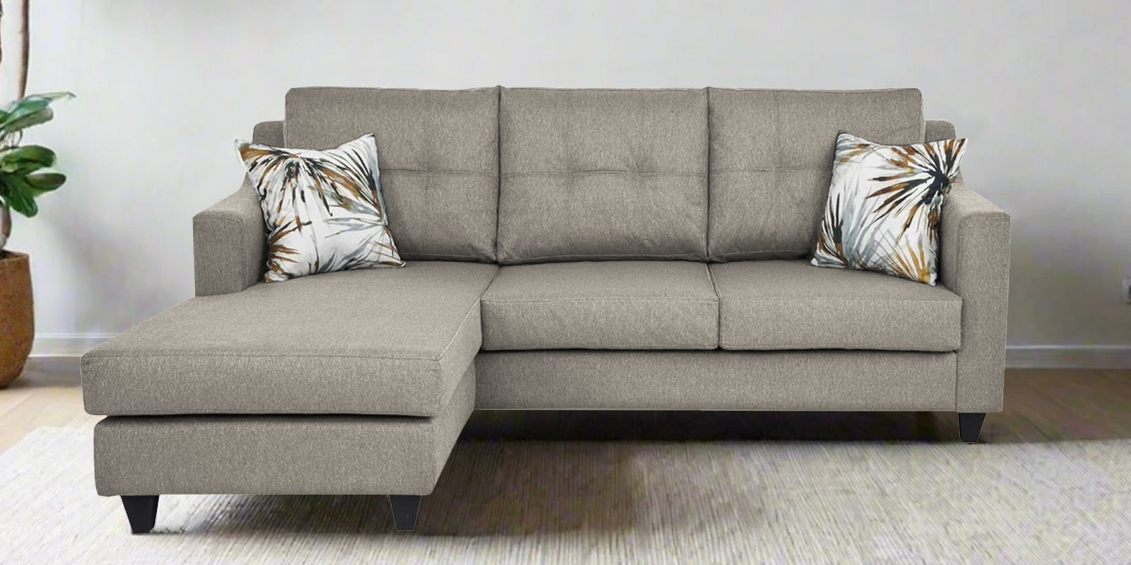 Welly Fabric RHS Sectional Sofa (2+Lounger) In Ash Grey Colour - Febonic Living