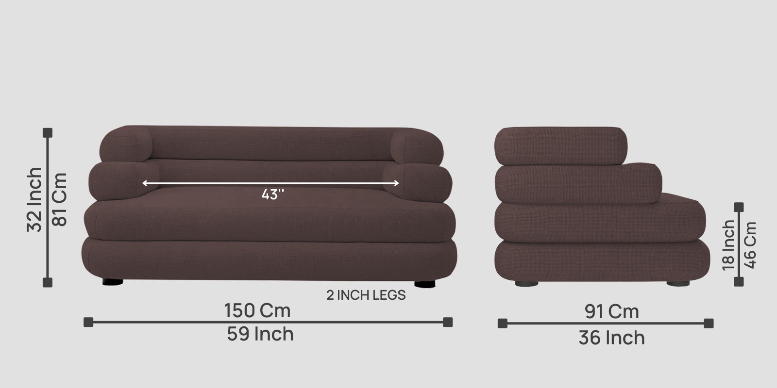 Wener Fabric 2 Seater Sofa In Night Brown Colour