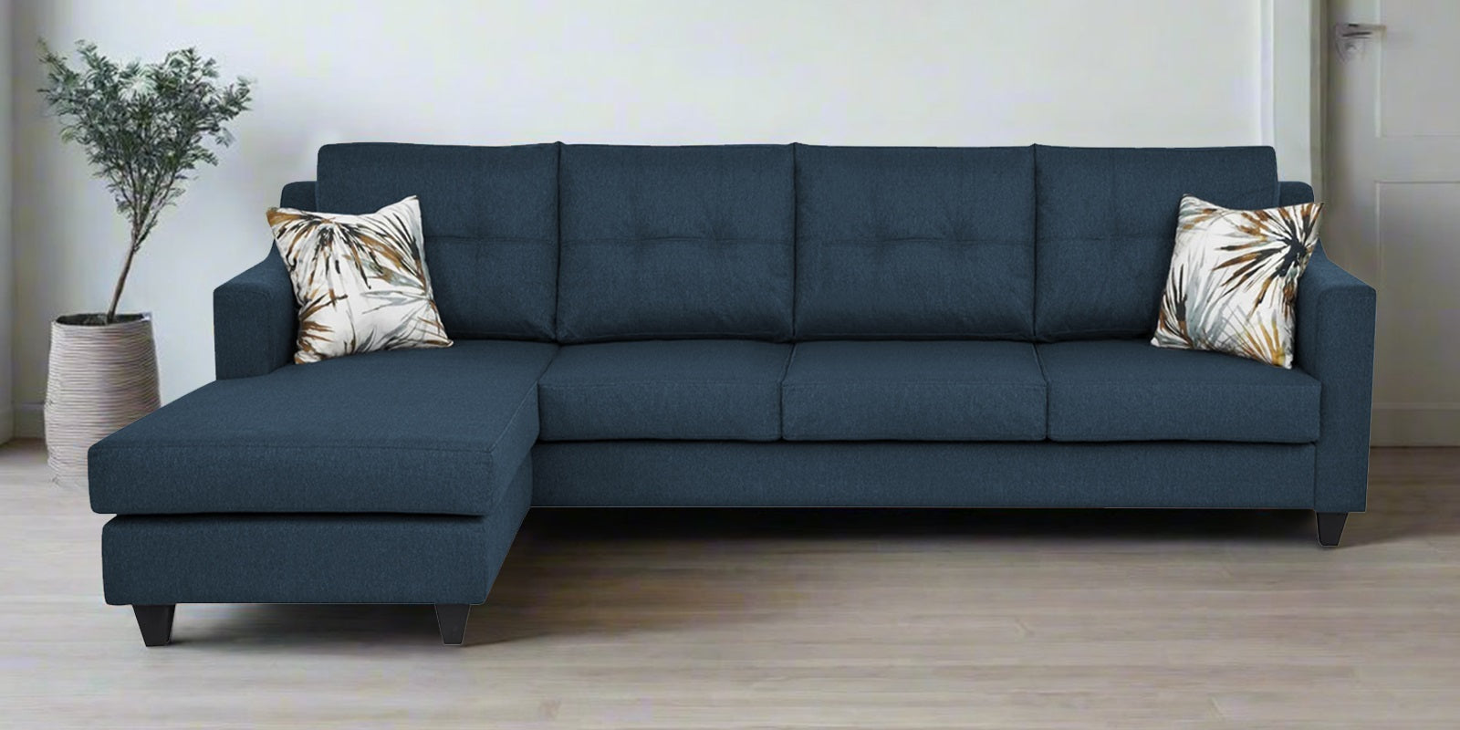 Welly Fabric RHS Sectional Sofa (3+Lounger) In Light Blue Colour - Febonic Living