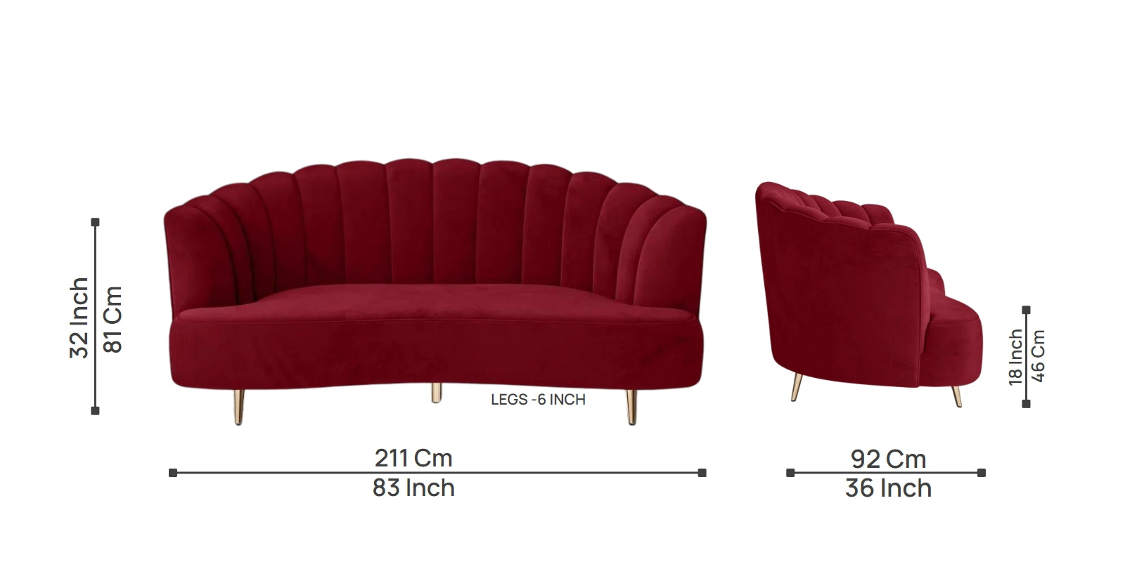 Elena Velvet 3 Seater Sofa In Cherry Red Colour - Febonic Living