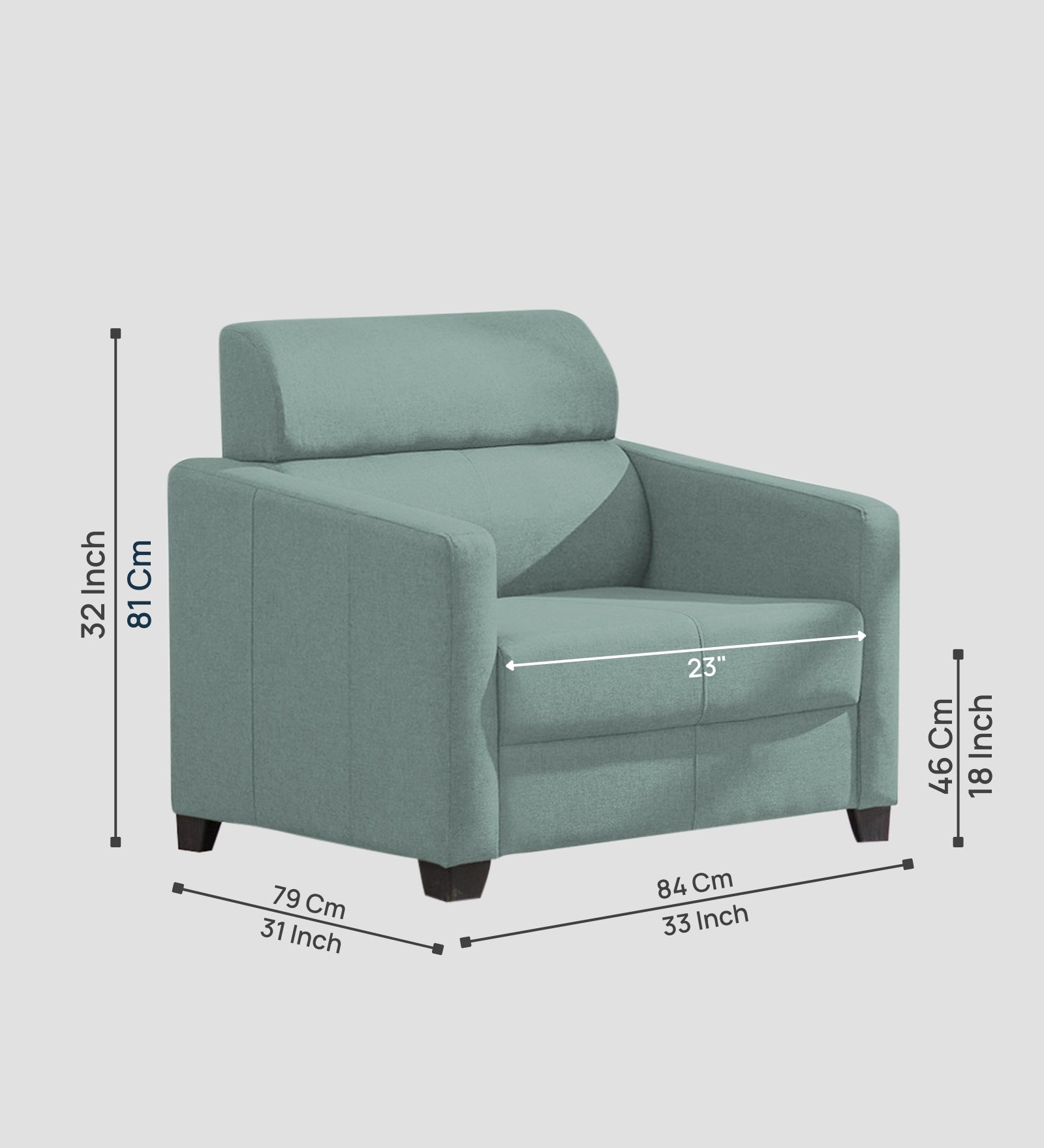 Devo Fabric 1 Seater Sofa In Suka Blue Colour - Febonic Living