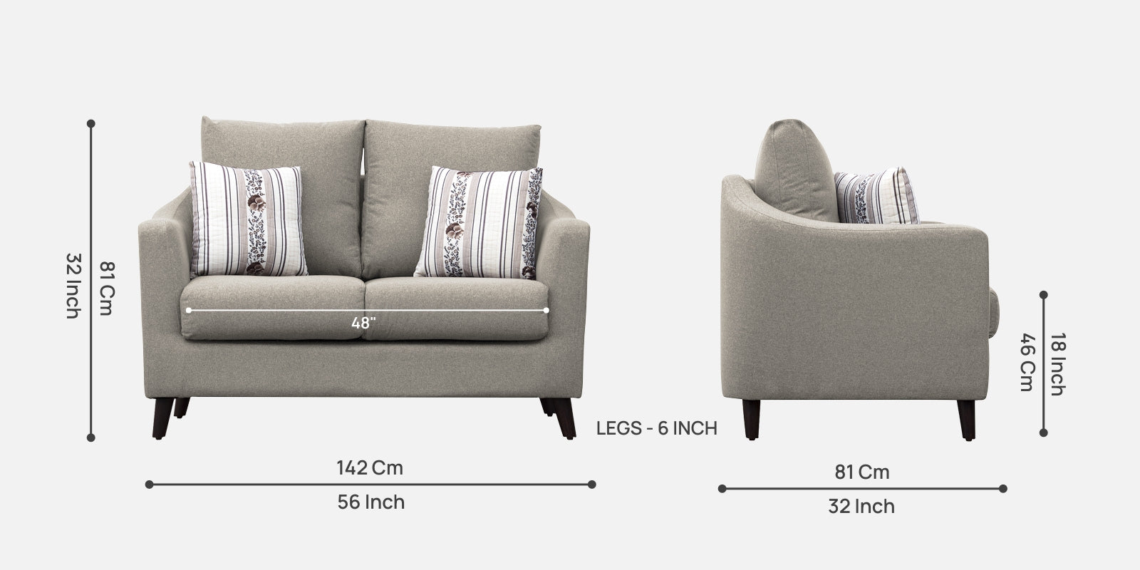 Kevin Fabric 2 Seater Sofa In Ash Grey Colour - Febonic Living