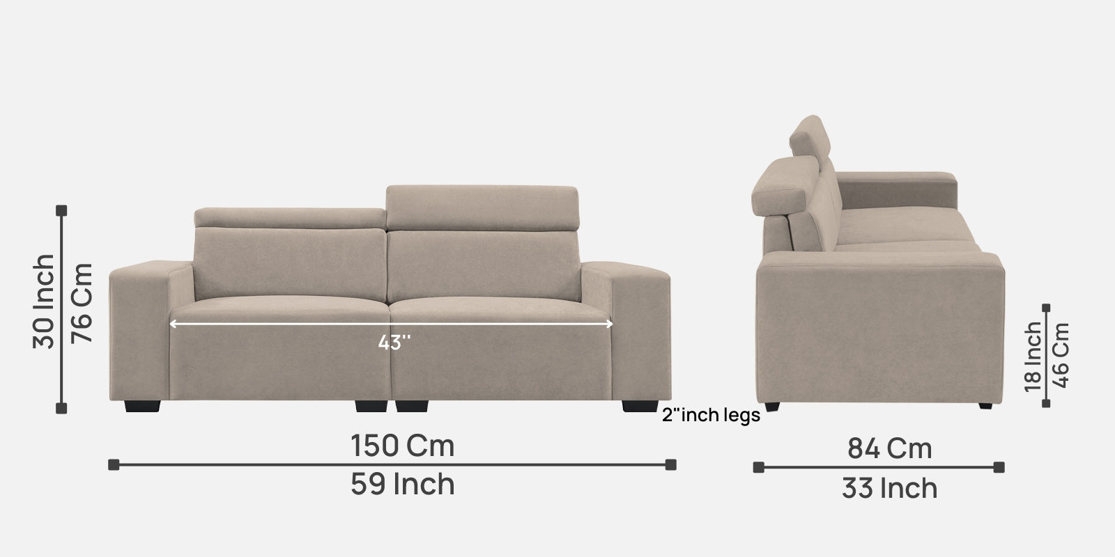 Hiro Fabric 2 Seater Sofa In Oat Beige Colour - Febonic Living