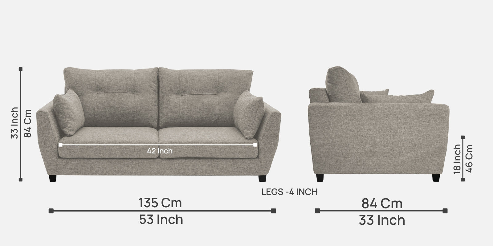 Mario Fabric 2 Seater Sofa In Ash Grey Colour - Febonic Living