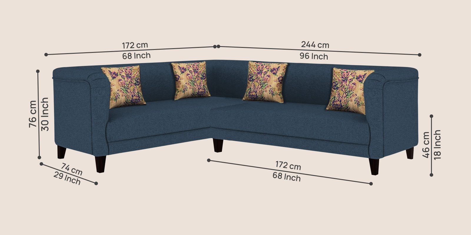 Niki Fabric Corner Sofa In Light Blue Colour - Febonic Living