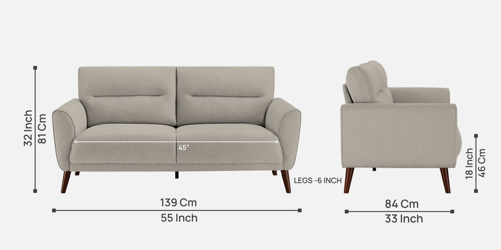 Castro Fabric 2 Seater Sofa In Ash Grey Colour - Febonic Living