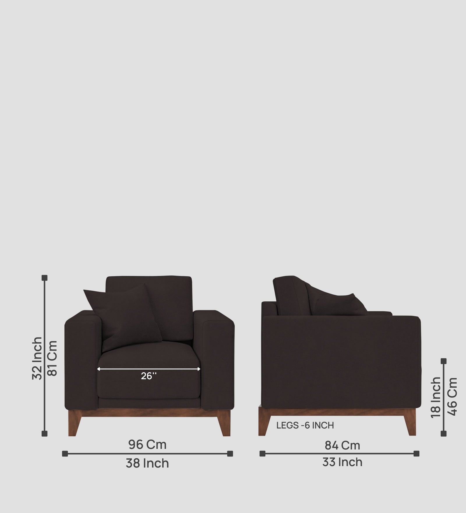Luca Fabric 1 Seater Sofa In Pebble Brown Colour - Febonic Living