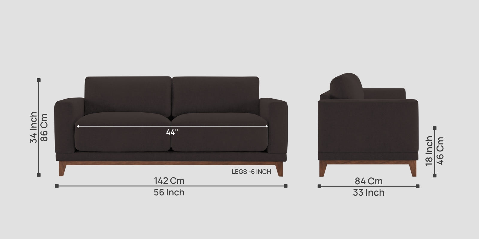 Esha Fabric 2 Seater Sofa In Pebble Brown Colour - Febonic Living