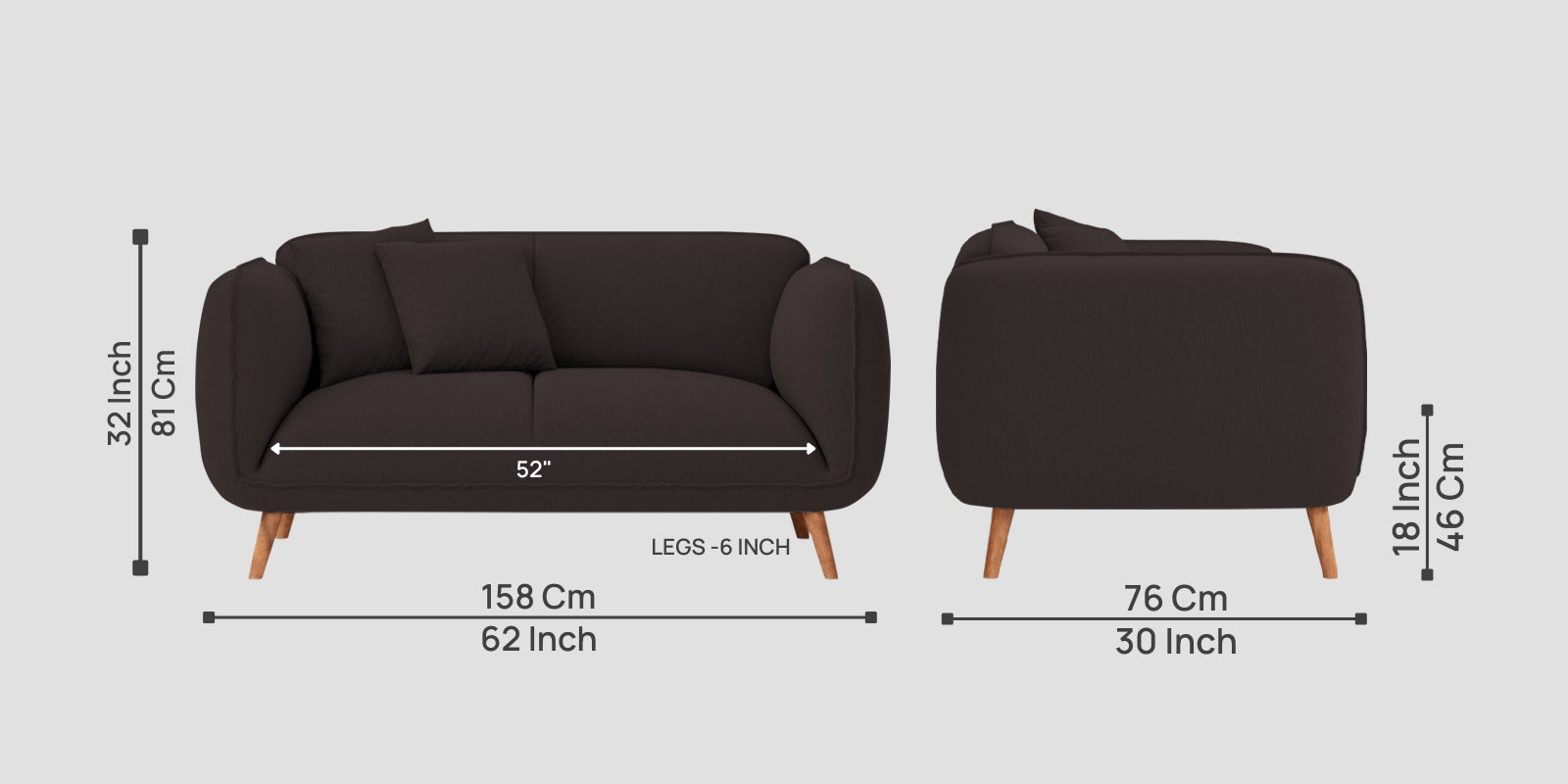 Zia Fabric 2 Seater Sofa In Pebble Brown Colour - Febonic Living