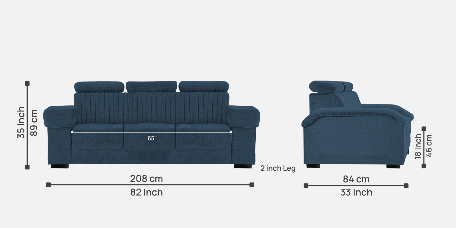 Draco Fabric 3 Seater Sofa In Light Blue Colour - Febonic Living