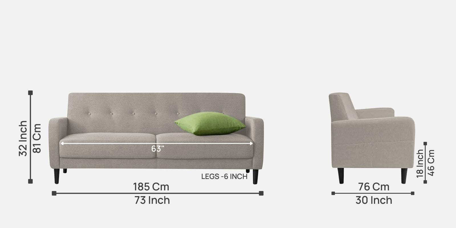 Marq Fabric 3 Seater Sofa In Ash Grey Colour - Febonic Living