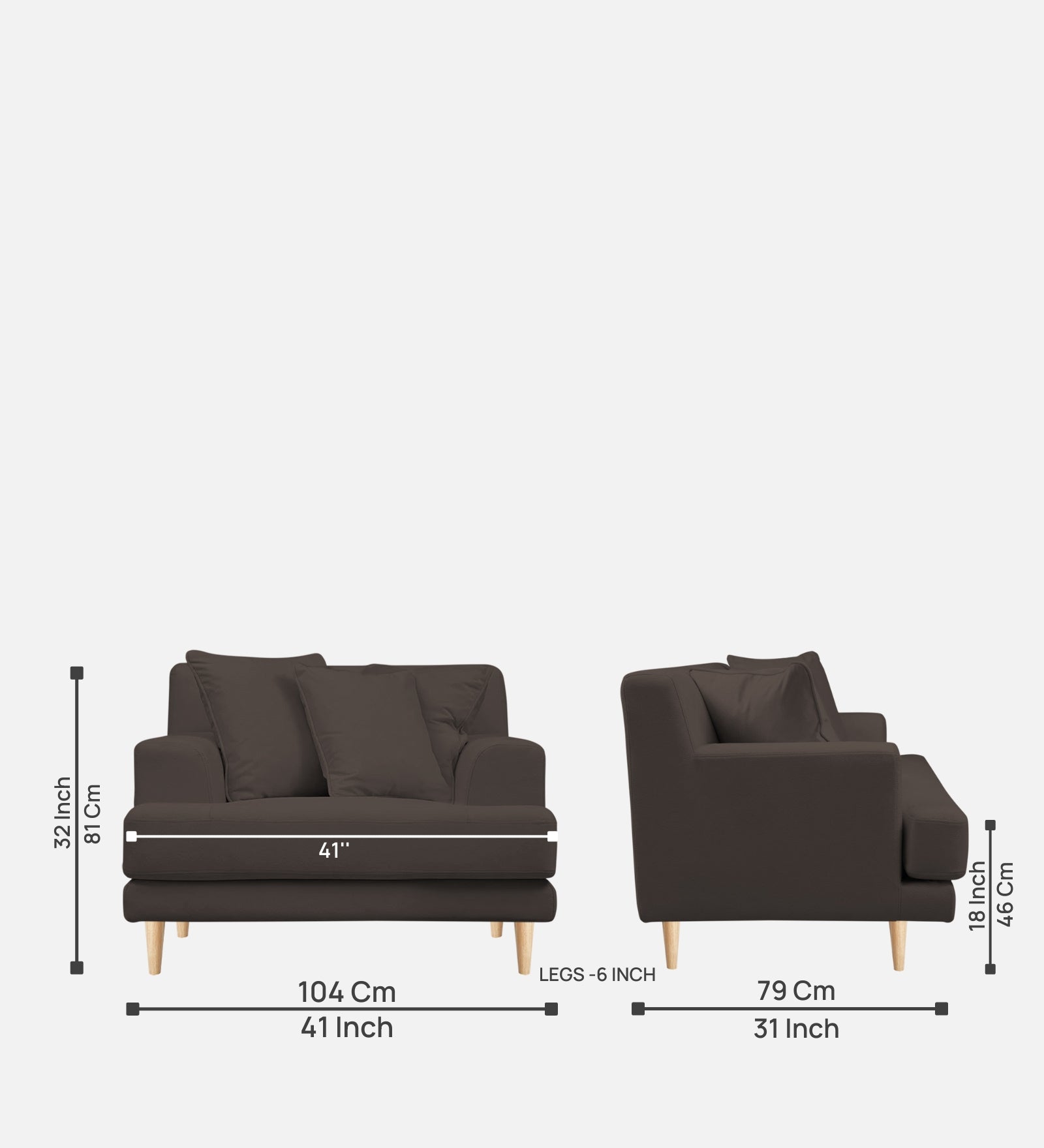 Woody Fabric 1 Seater Sofa in Lito Brown Colour