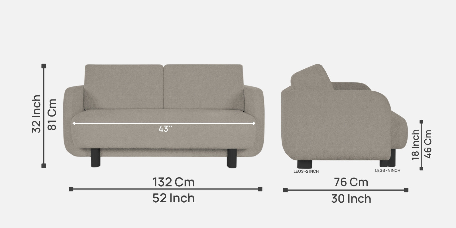 Varu Fabric 2 Seater Sofa In Ash Grey Colour - Febonic Living