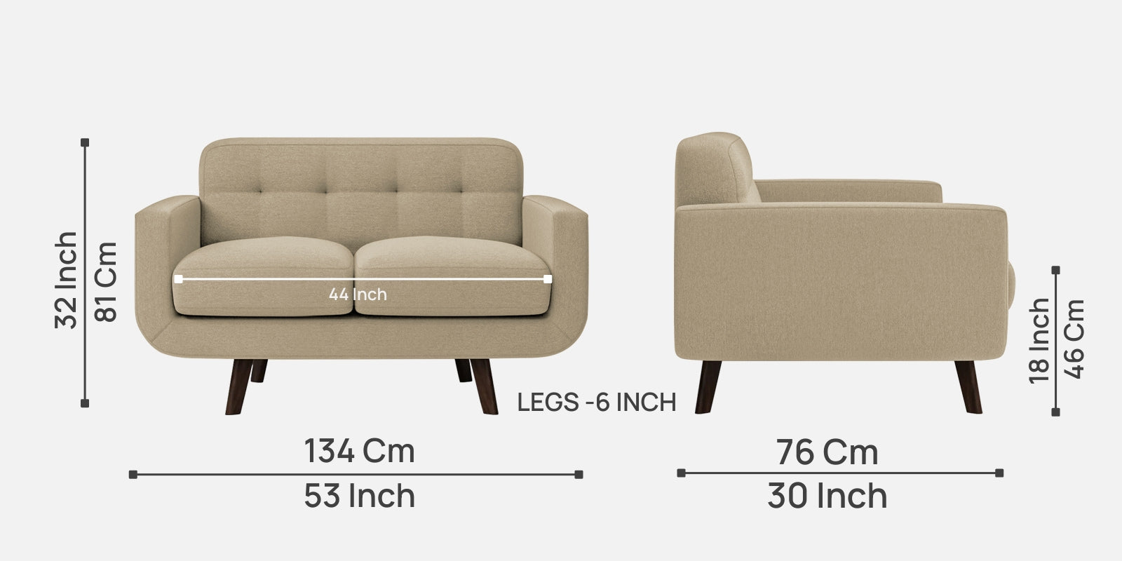 Marsela Fabric 2 Seater Sofa In Honey Beige Colour - Febonic Living