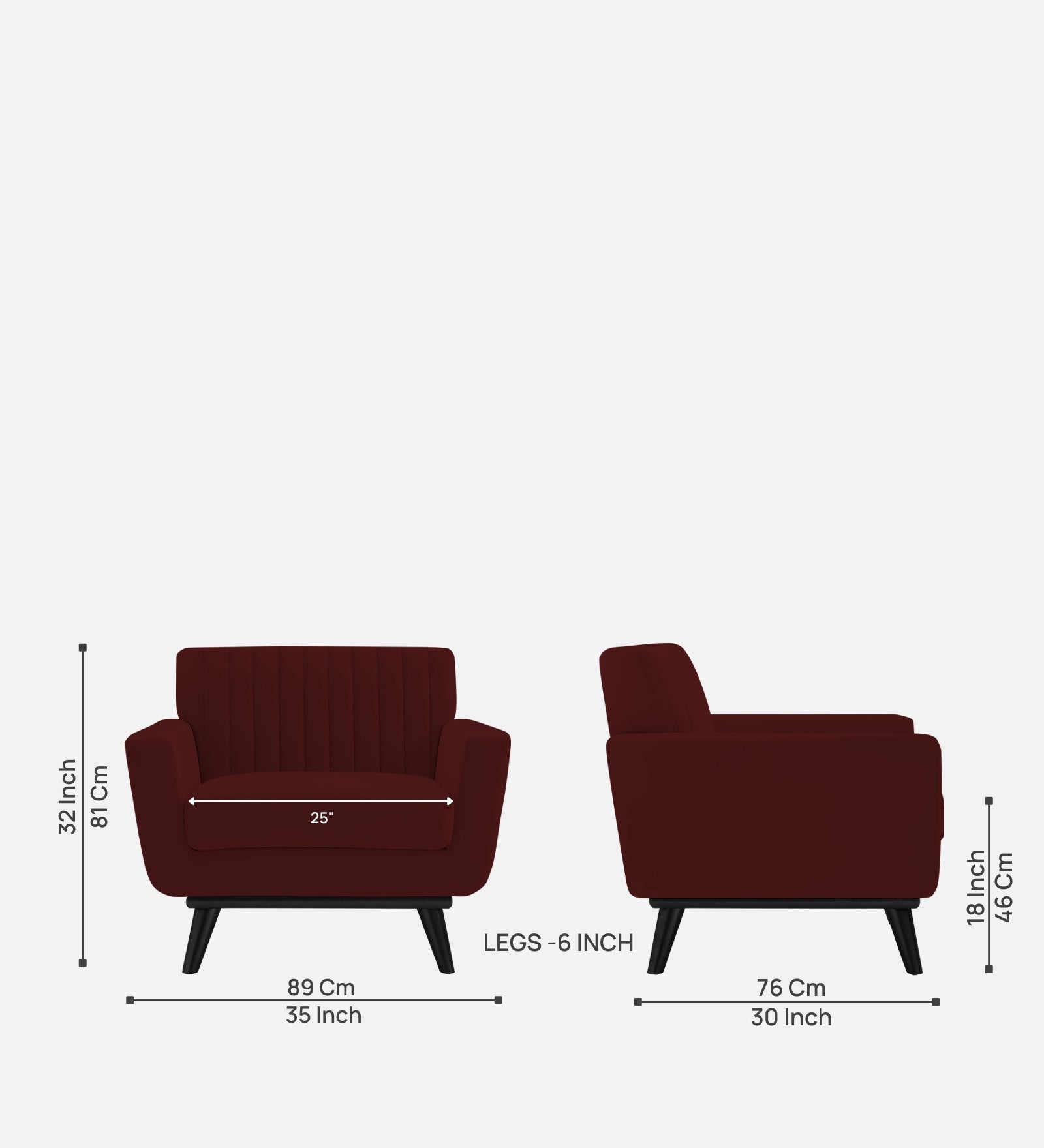 Tucker Velvet 1 Seater Sofa In Dark Maroon Colour - Febonic Living