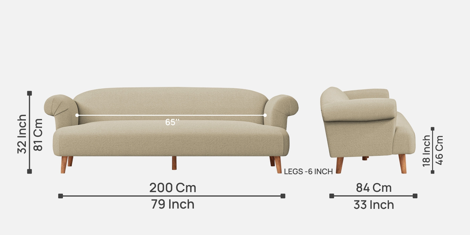 Barber Fabric 3 Seater Sofa In Honey Beige Colour - Febonic Living
