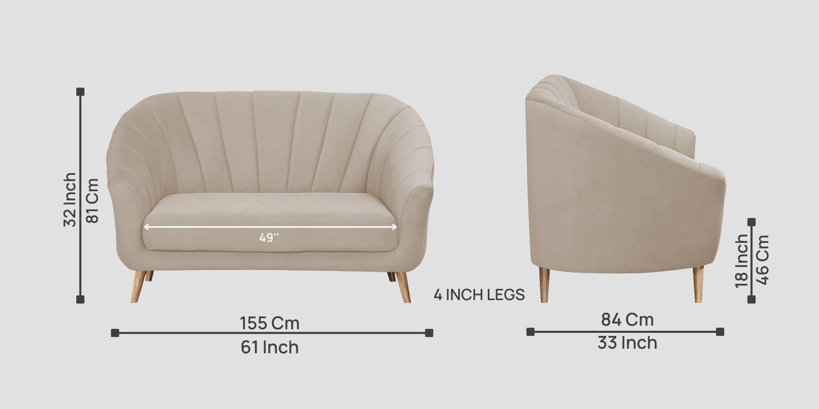 Kaylee Velvet 2 Seater Sofa In Cream Beige Colour - Febonic Living