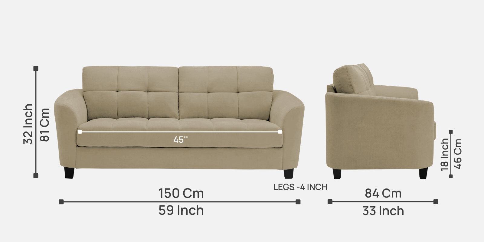 Mulan Fabric 2 Seater Sofa In Honey Beige Colour - Febonic Living