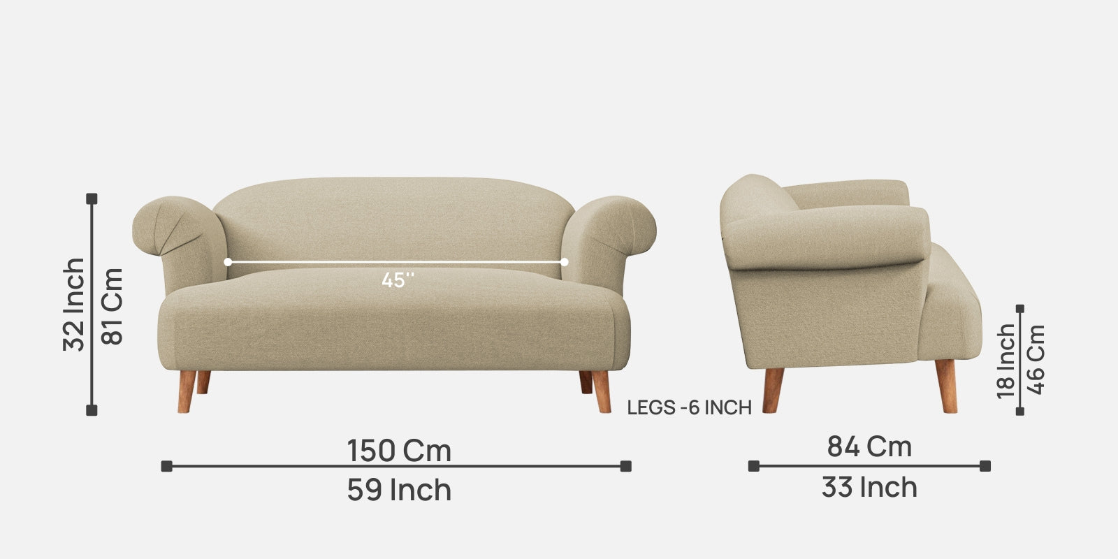 Barber Fabric 2 Seater Sofa In Honey Beige Colour - Febonic Living