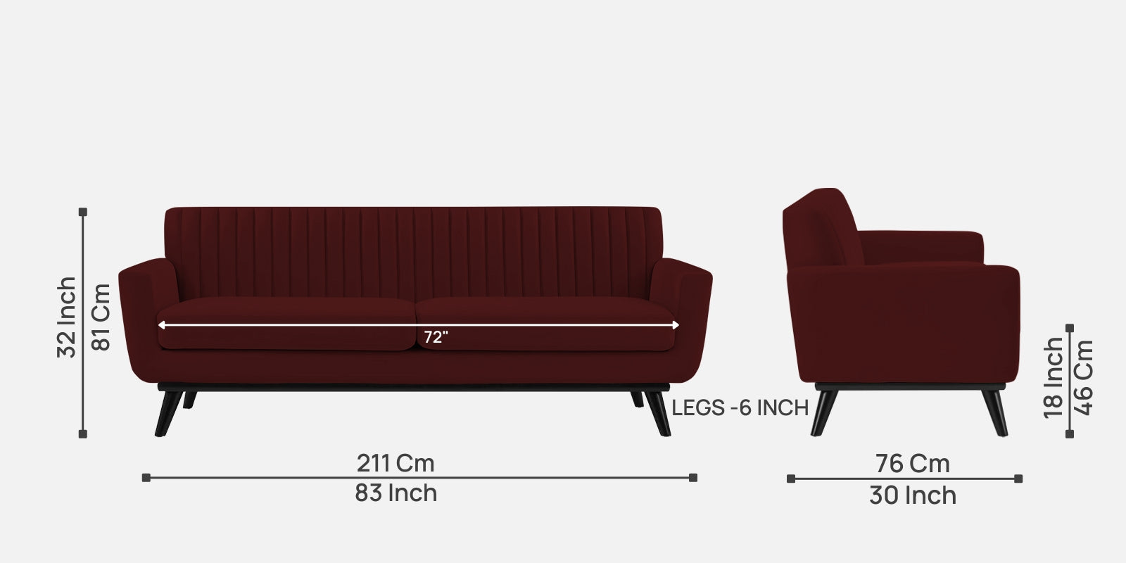 Tucker Velvet 3 Seater Sofa In Dark Maroon Colour - Febonic Living