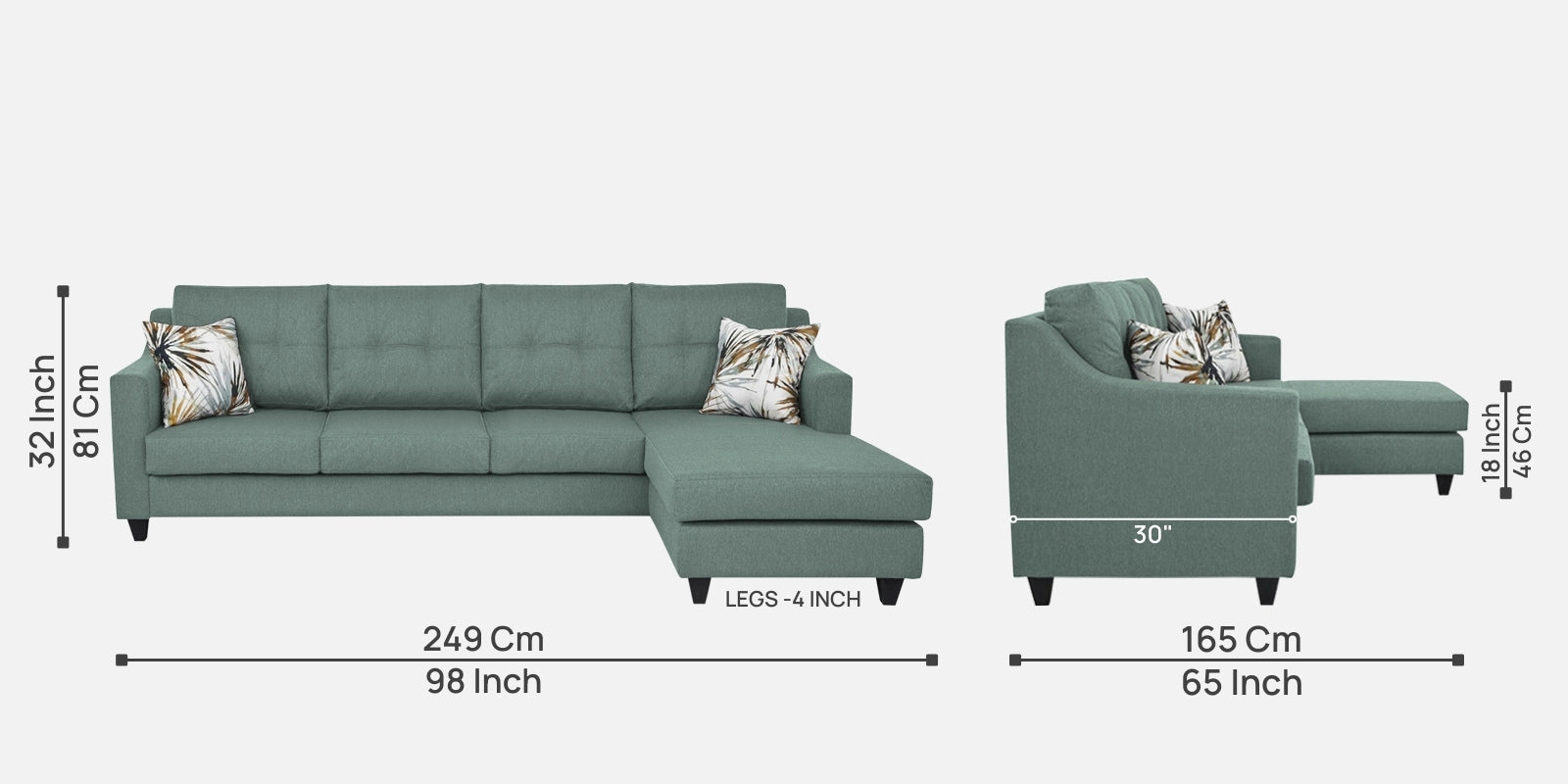 Welly Fabric LHS Sectional Sofa (3+Lounger) In Suka Blue Colour - Febonic Living
