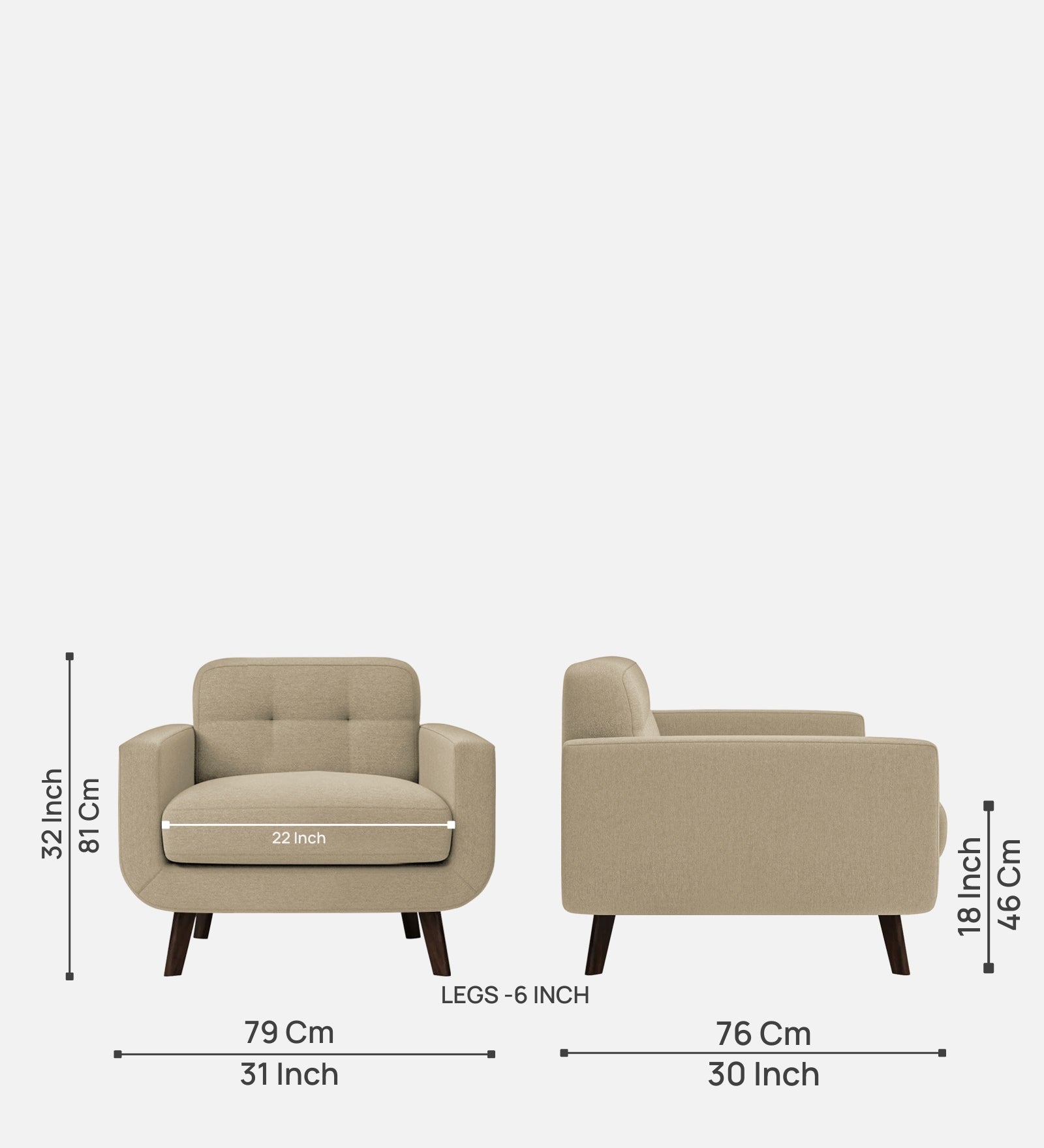 Marsela Fabric 1 Seater Sofa In Honey Beige Colour - Febonic Living