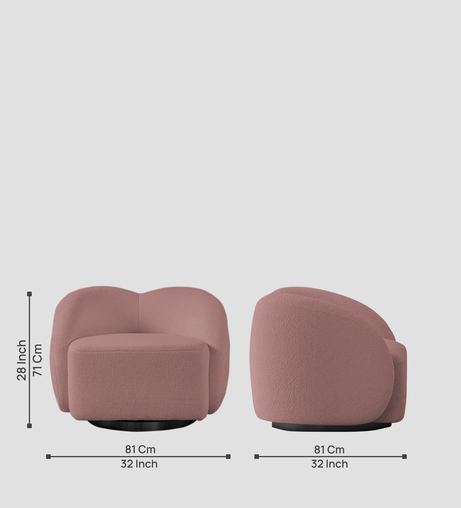 Miles Boucle Fabric Swivel Chair in Rose Pink Colour