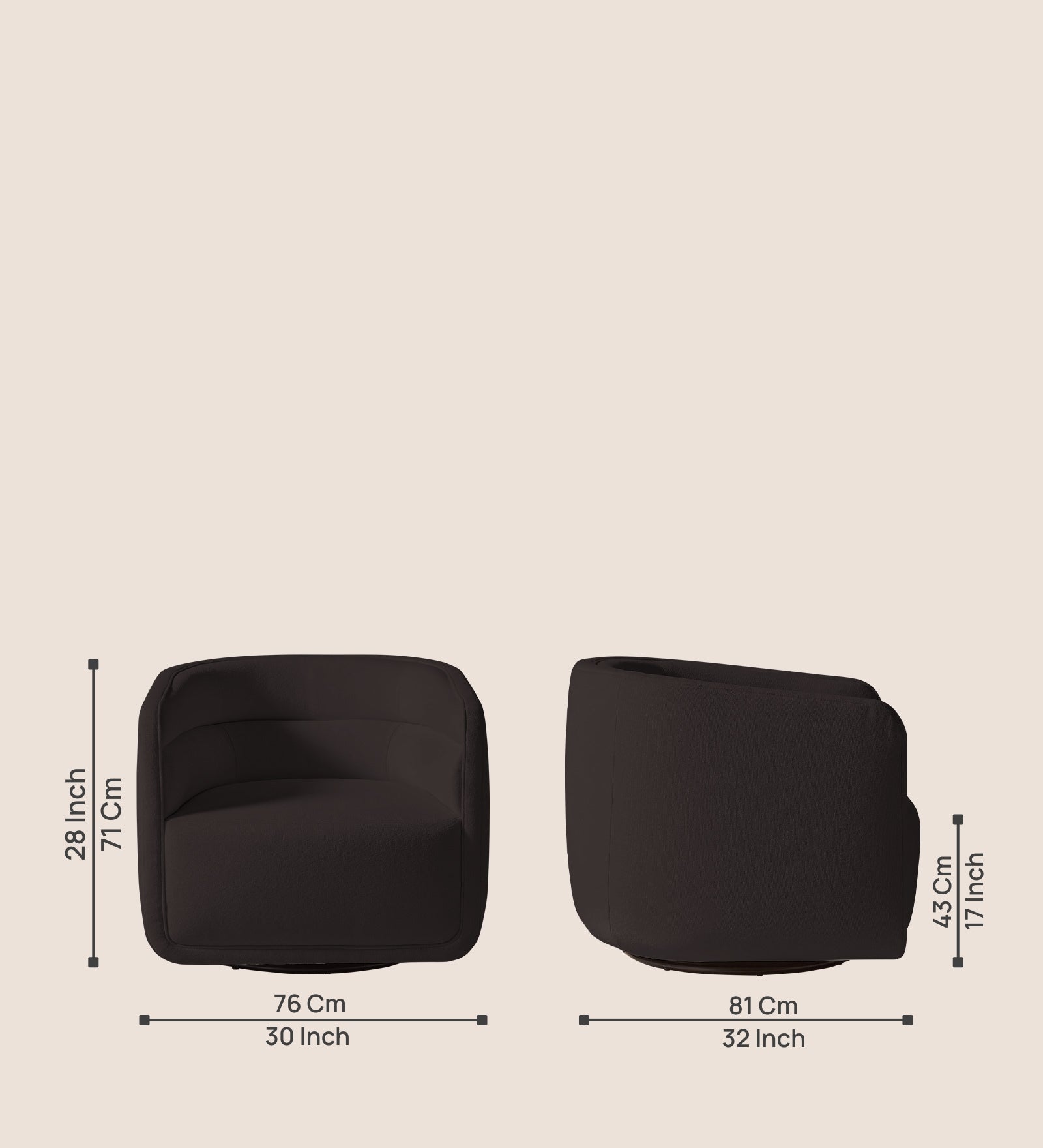 Ria Fabric Swivel Chair in Pebble Brown Colour