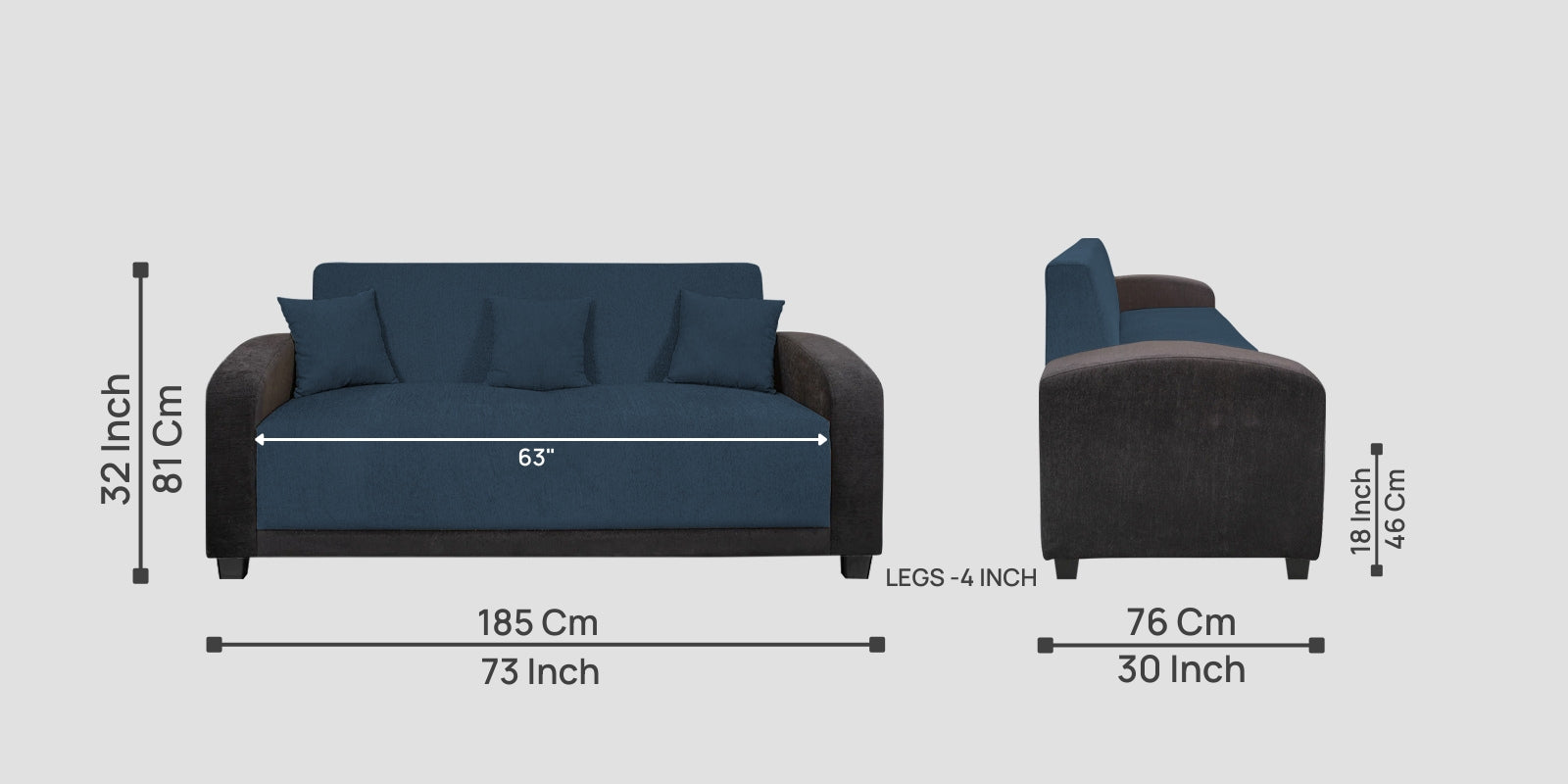 Alex Fabric 3 Seater Sofa In Light Blue Colour