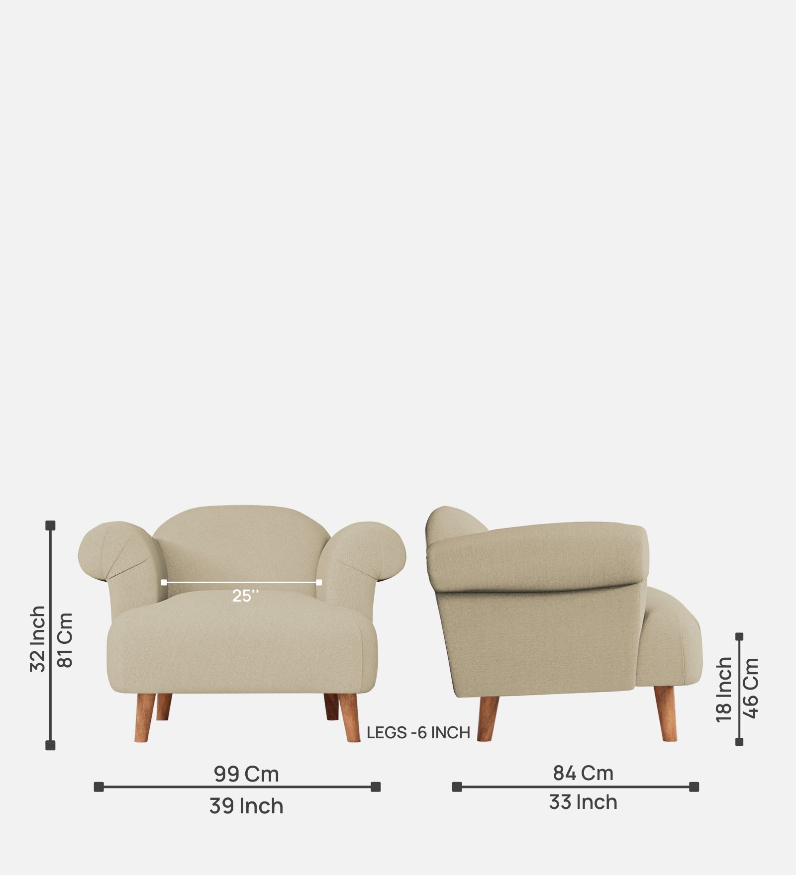 Barber Fabric 1 Seater Sofa In Honey Beige Colour - Febonic Living