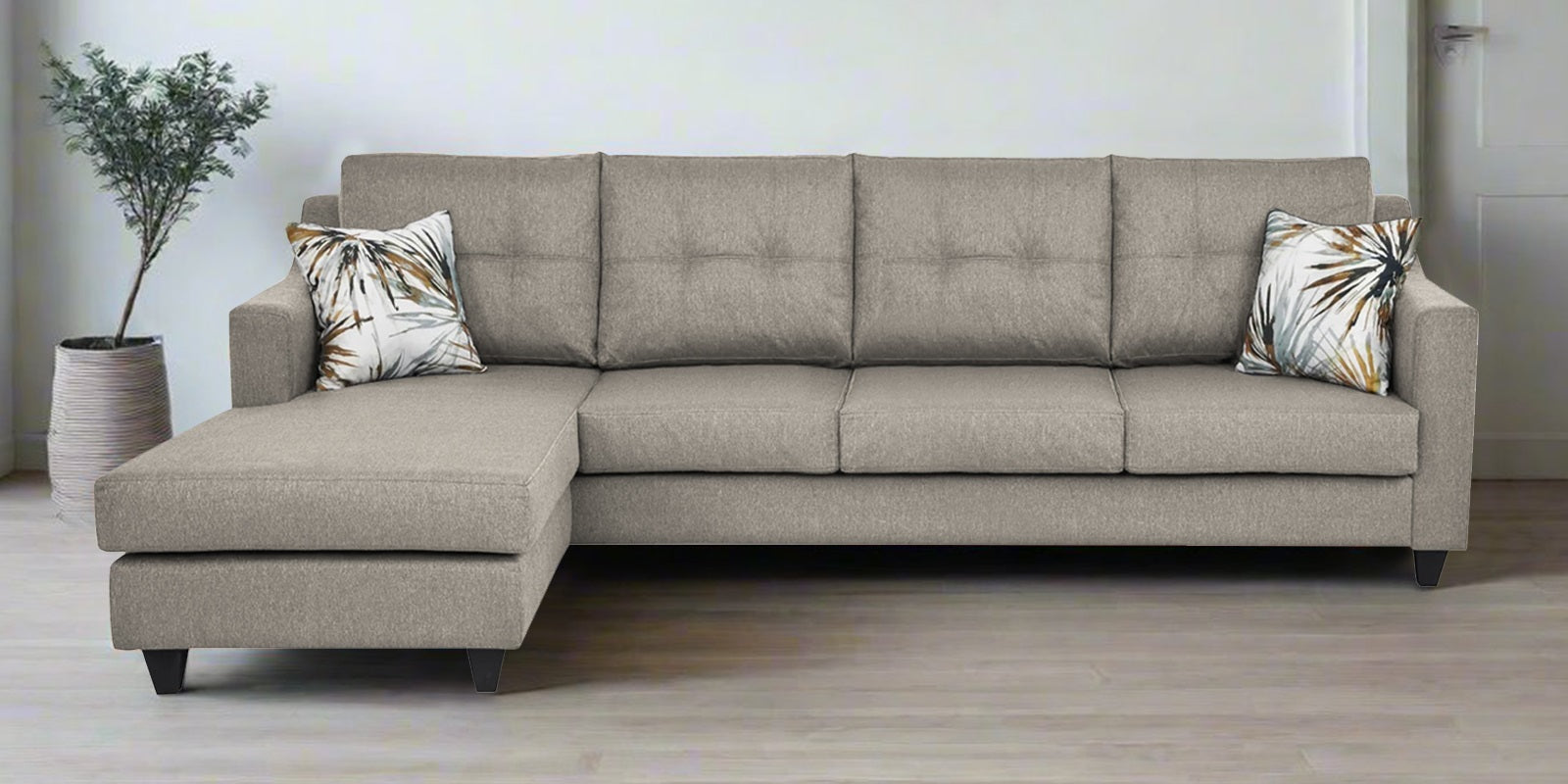 Welly Fabric RHS Sectional Sofa (3+Lounger) In Ash Grey Colour - Febonic Living