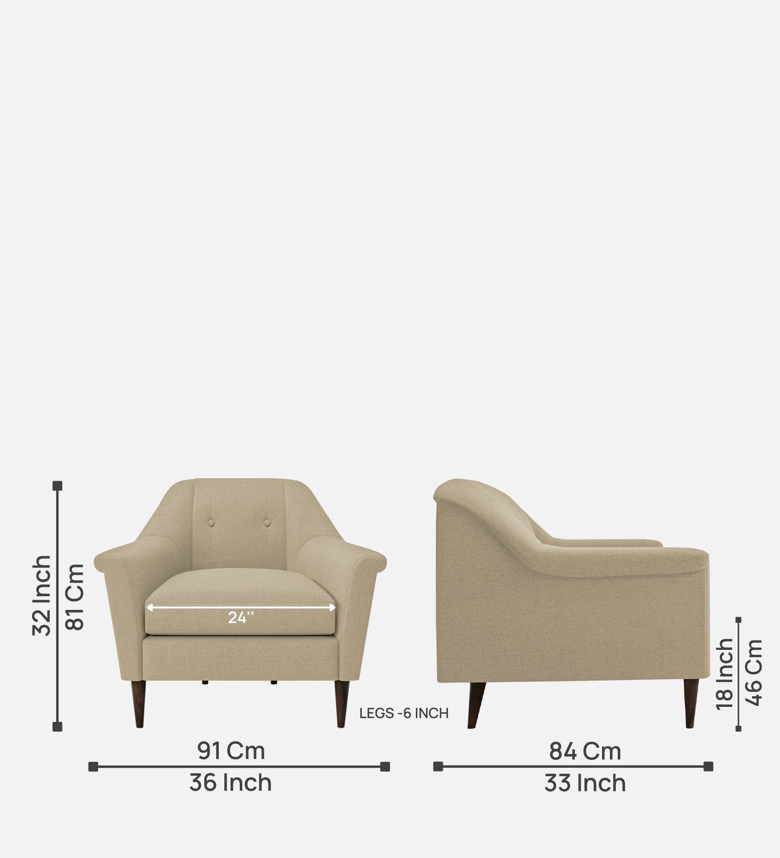 Homer Fabric 1 Seater Sofa In Honey Beige Colour - Febonic Living