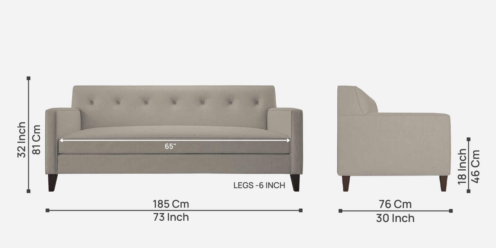 Miller Fabric 3 Seater Sofa In Ash Grey Colour - Febonic Living