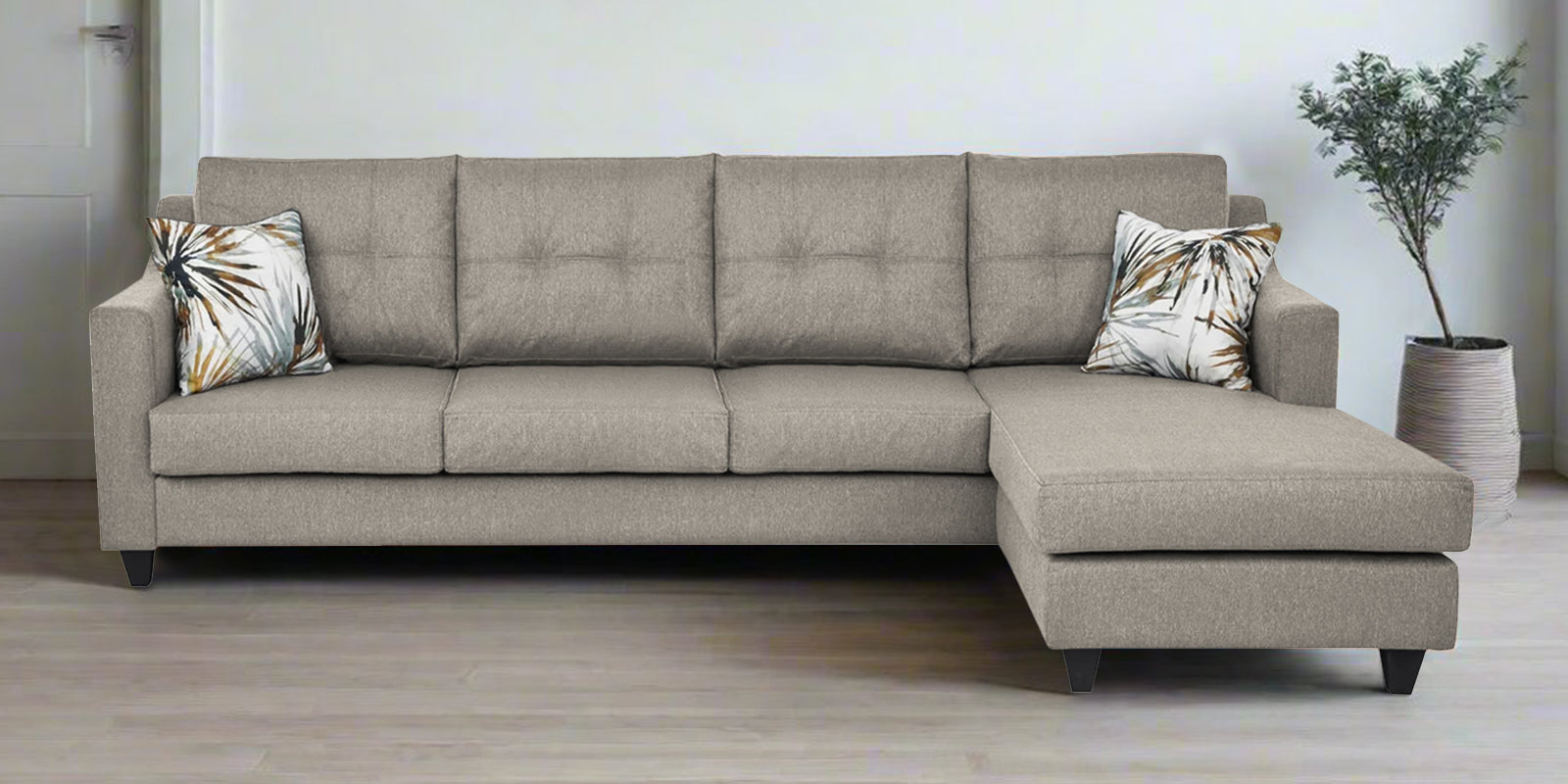 Welly Fabric LHS Sectional Sofa (3+Lounger) In Ash Grey Colour - Febonic Living