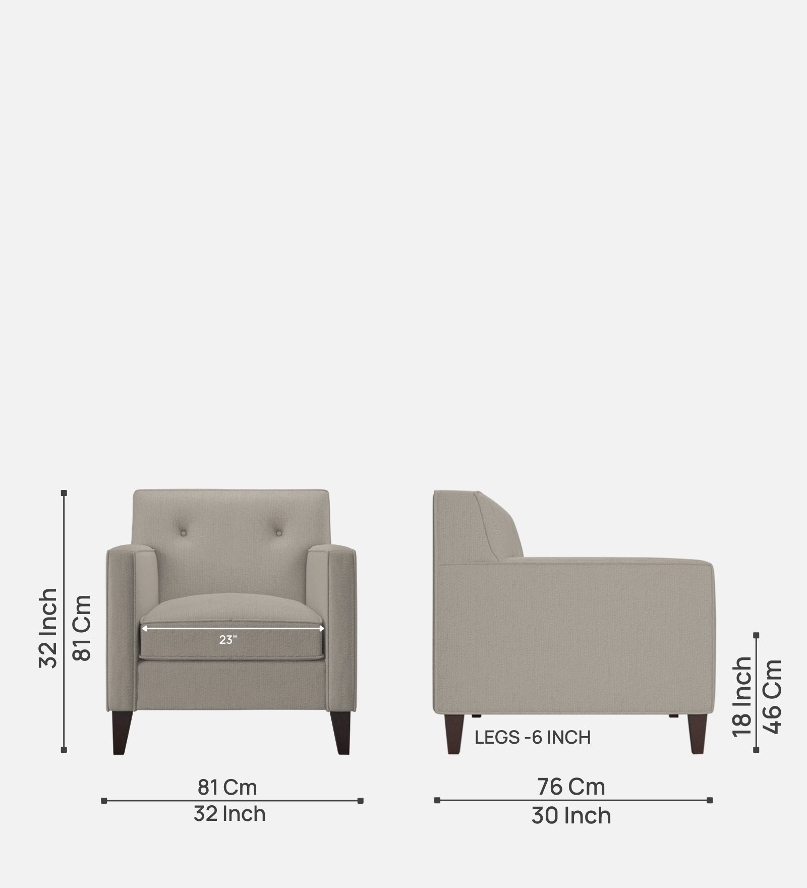 Miller Fabric 1 Seater Sofa In Ash Grey Colour - Febonic Living