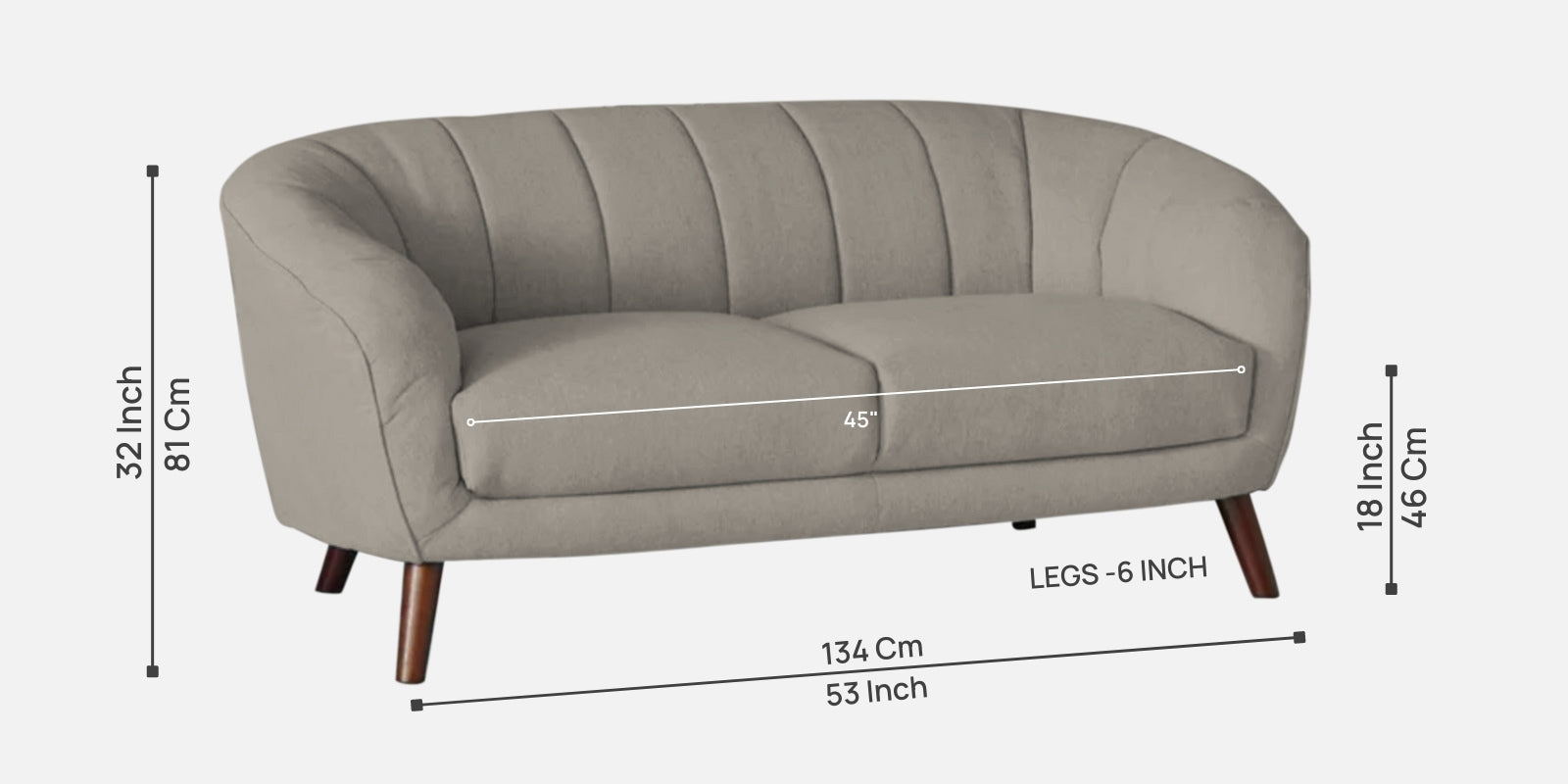 Benjamin Fabric 2 Seater Sofa In Ash Grey Colour - Febonic Living