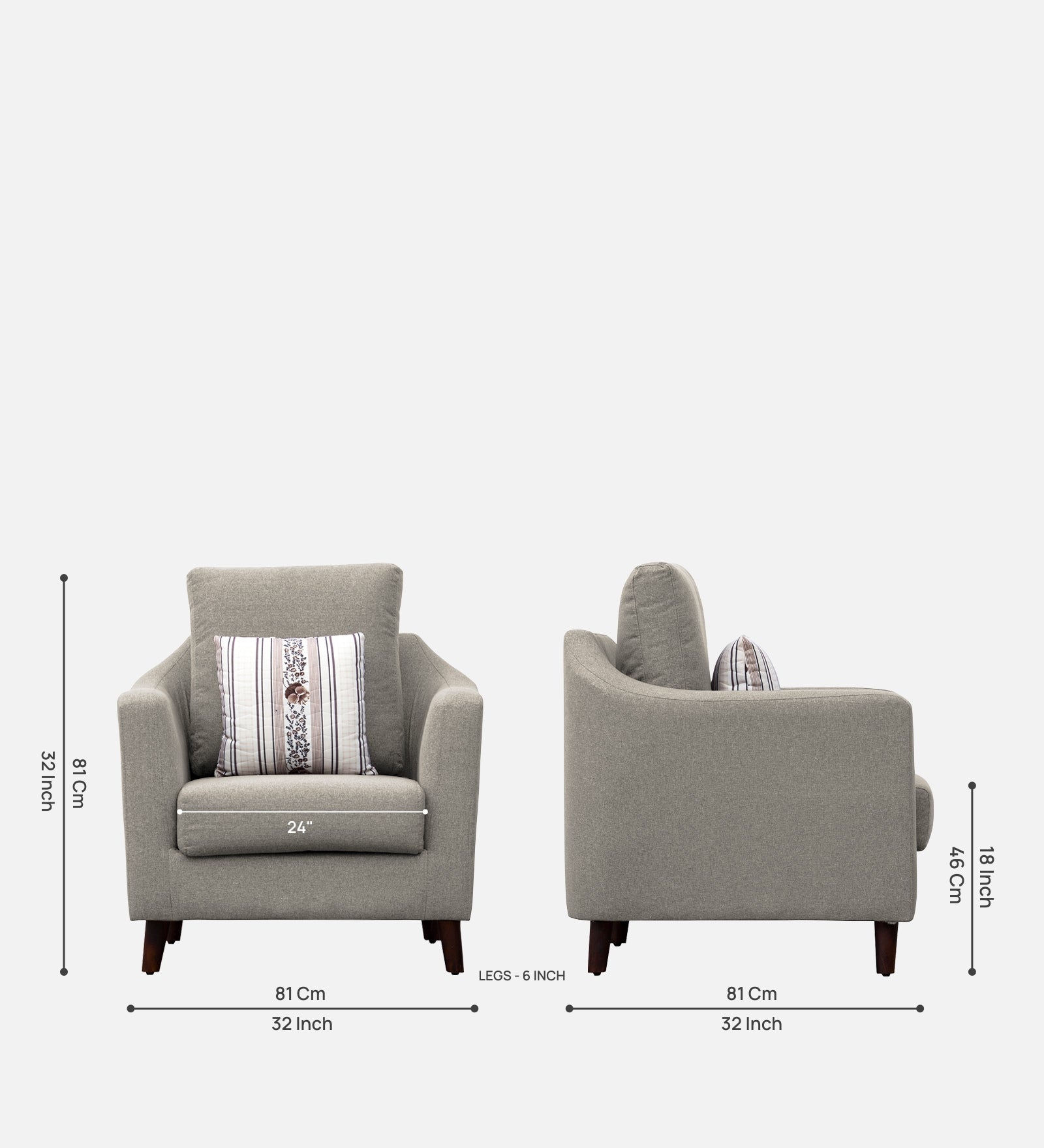 Kevin Fabric 1 Seater Sofa In Ash Grey Colour - Febonic Living