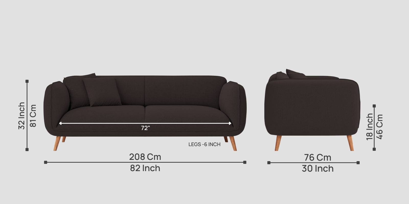 Zia Fabric 3 Seater Sofa In Pebble Brown Colour