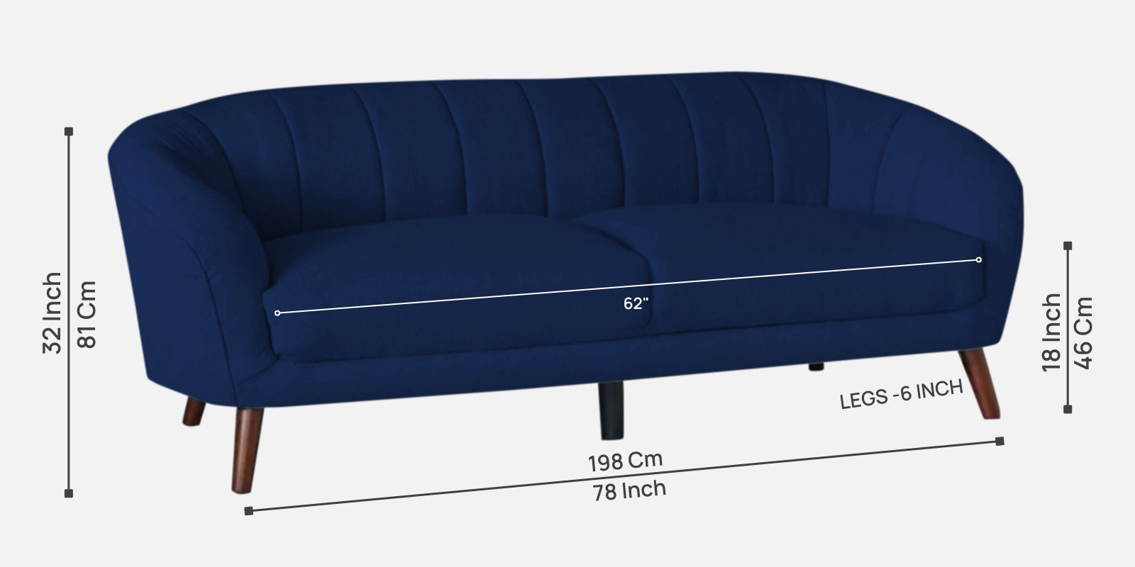Benjamin Fabric 3 Seater Sofa In Royal Blue Colour - Febonic Living