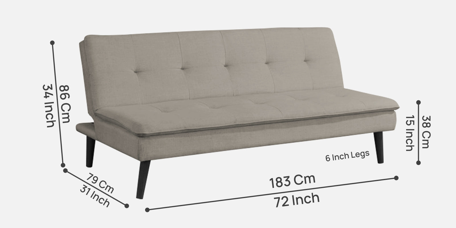 Toner Fabric 3 Seater Convertible Sofa Cum Bed In Ash Grey Colour - Febonic Living