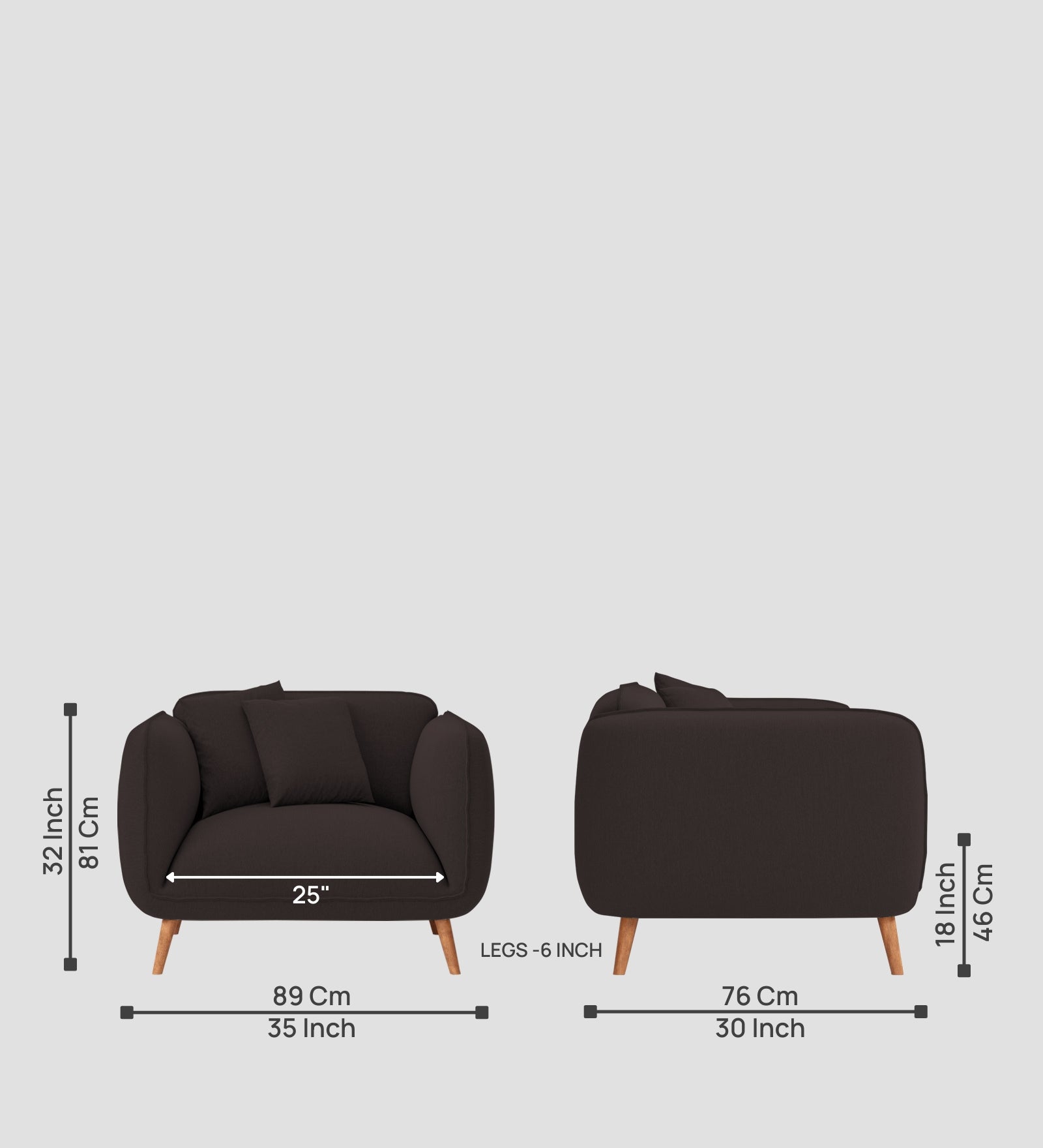 Zia Fabric 1 Seater Sofa In Pebble Brown Colour - Febonic Living