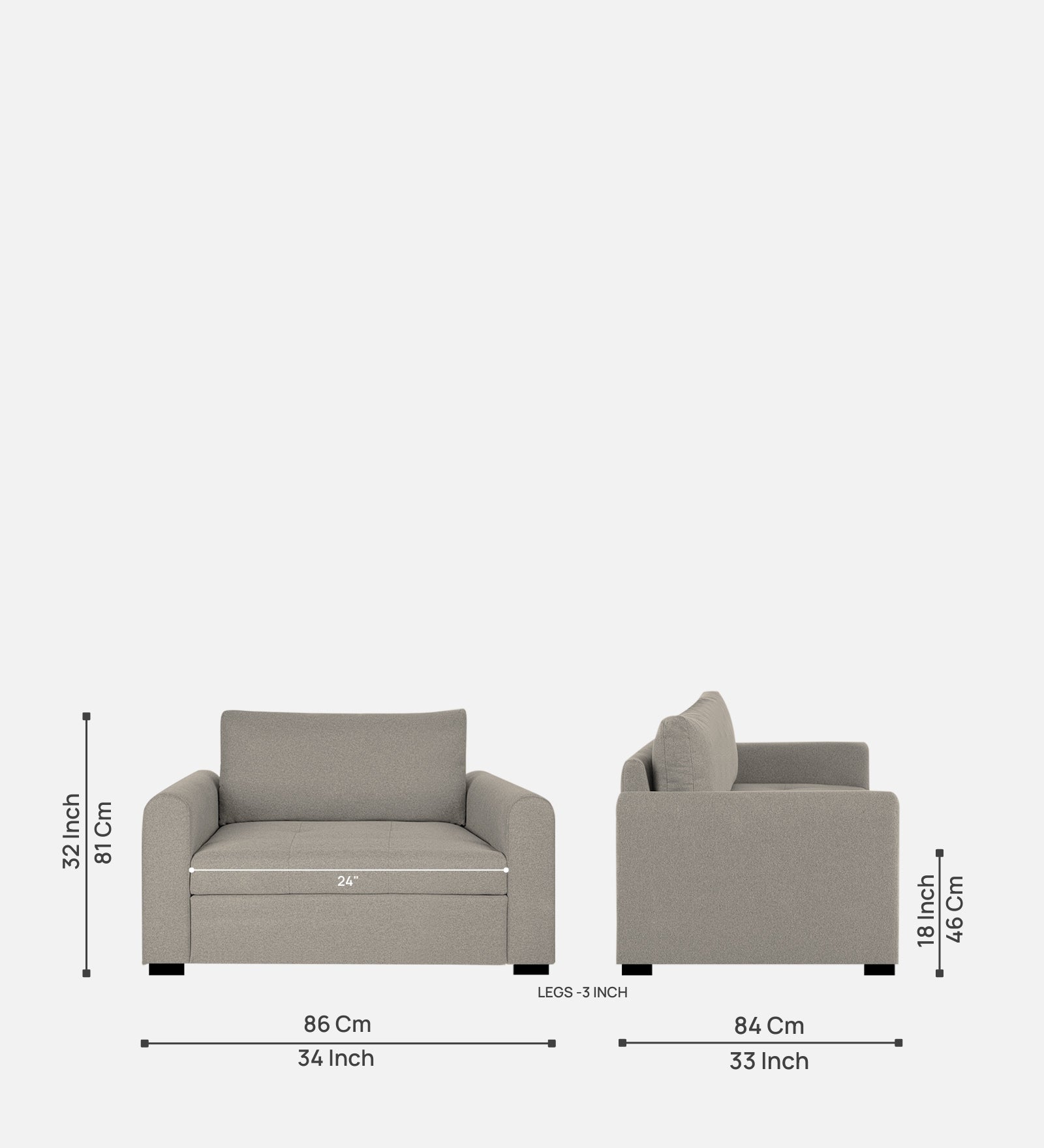 Sigma Fabric 1 Seater Sofa In Ash Grey Colour - Febonic Living