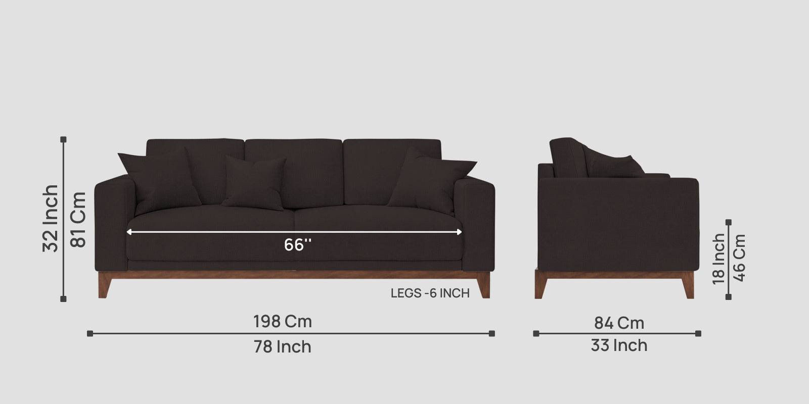 Luca Fabric 3 Seater Sofa In Pebble Brown Colour - Febonic Living