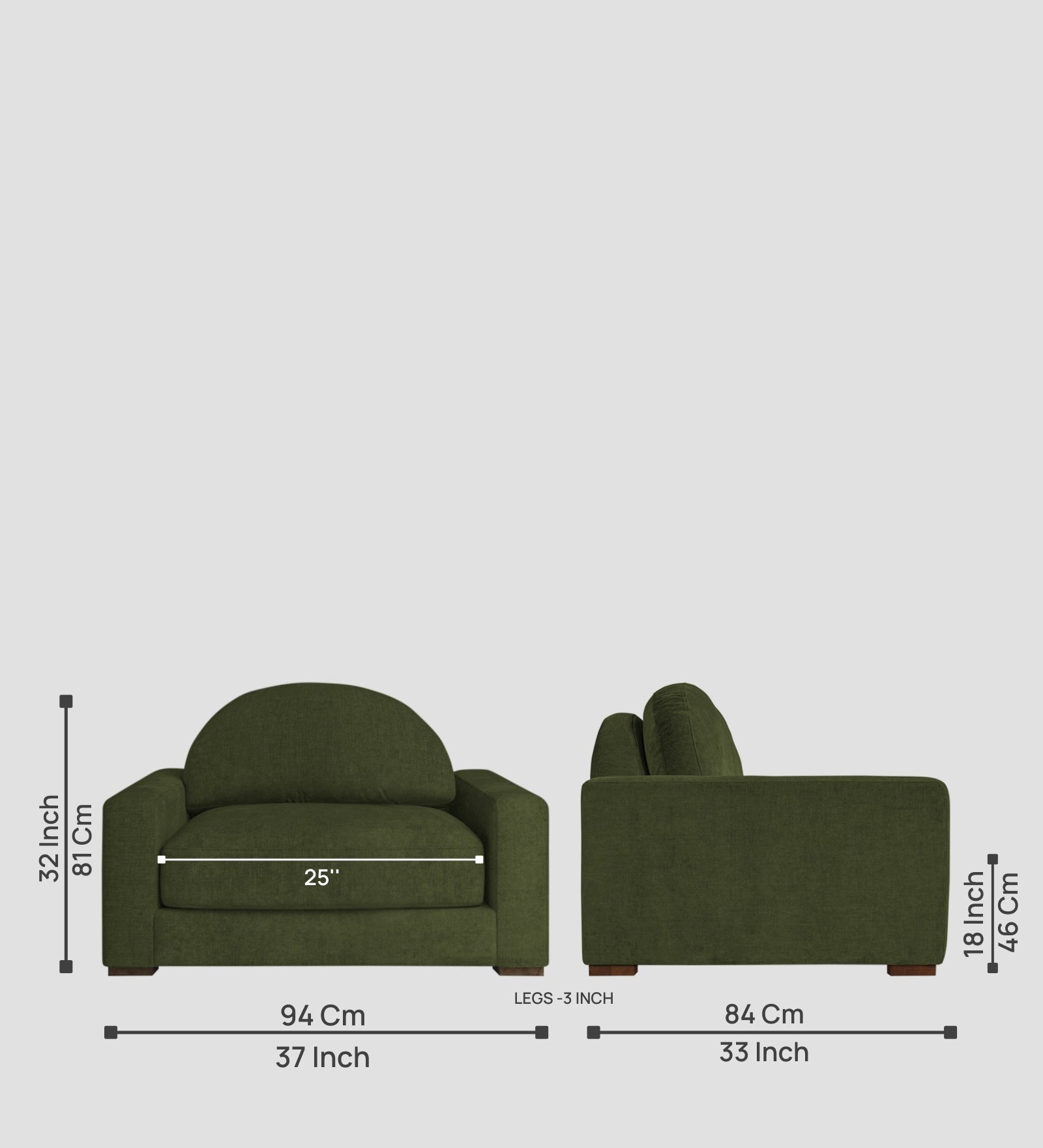 Dara Fabric 1 Seater Sofa In Olive Green Colour - Febonic Living