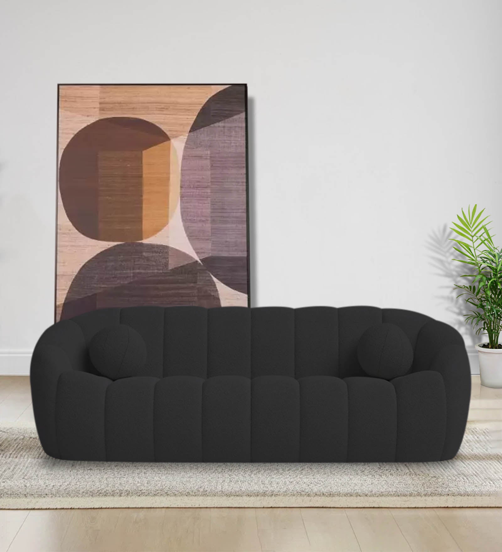 Boucle Fabric 3 Seater Sofa In Cloud Grey Colour - Febonic Living