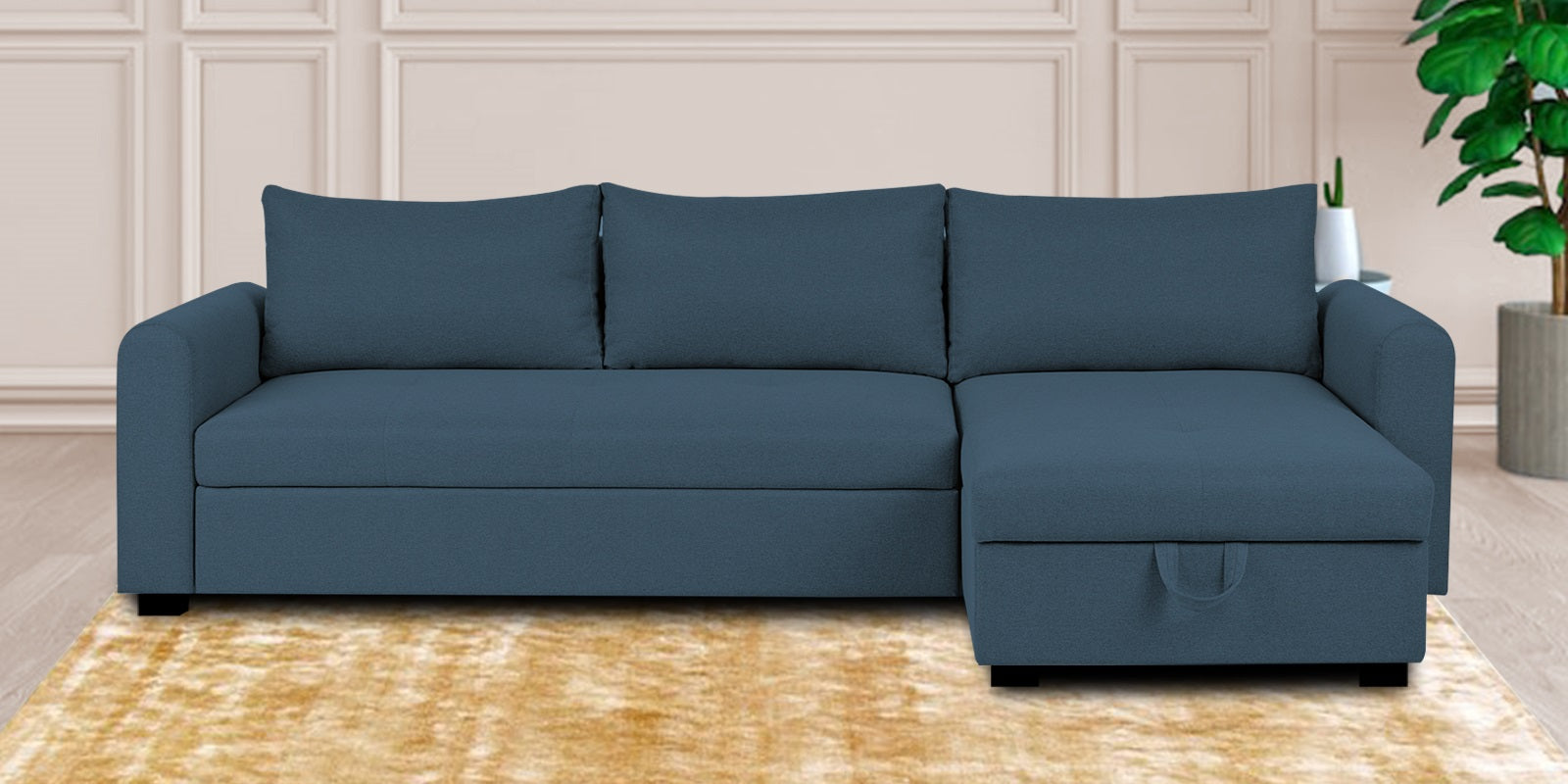 Sigma Fabric LHS Sectional Sofa (3+Lounger) In Light Blue Colour - Febonic Living