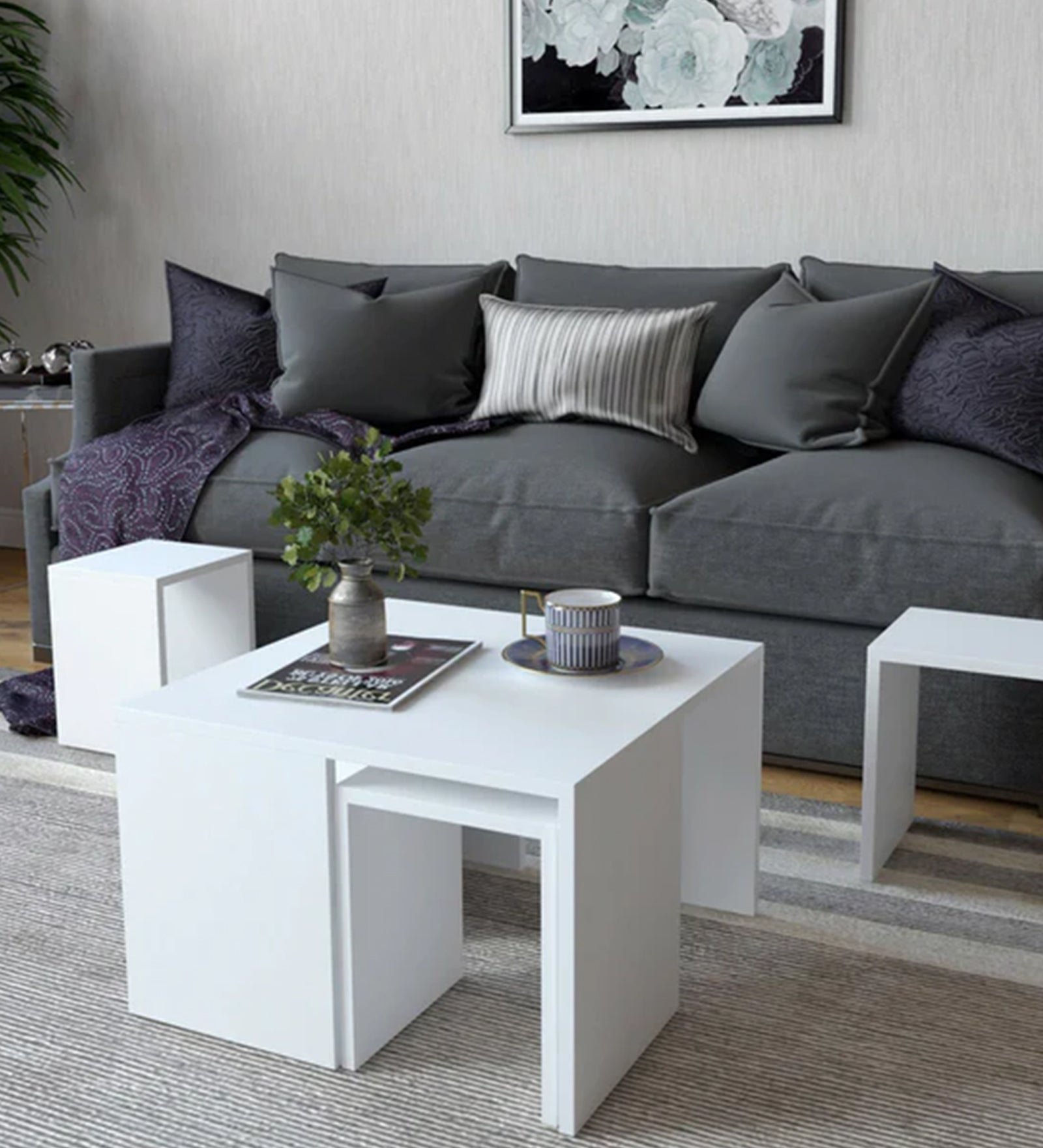 Kriva Nesting Table In Frosty White Finish - Febonic Living