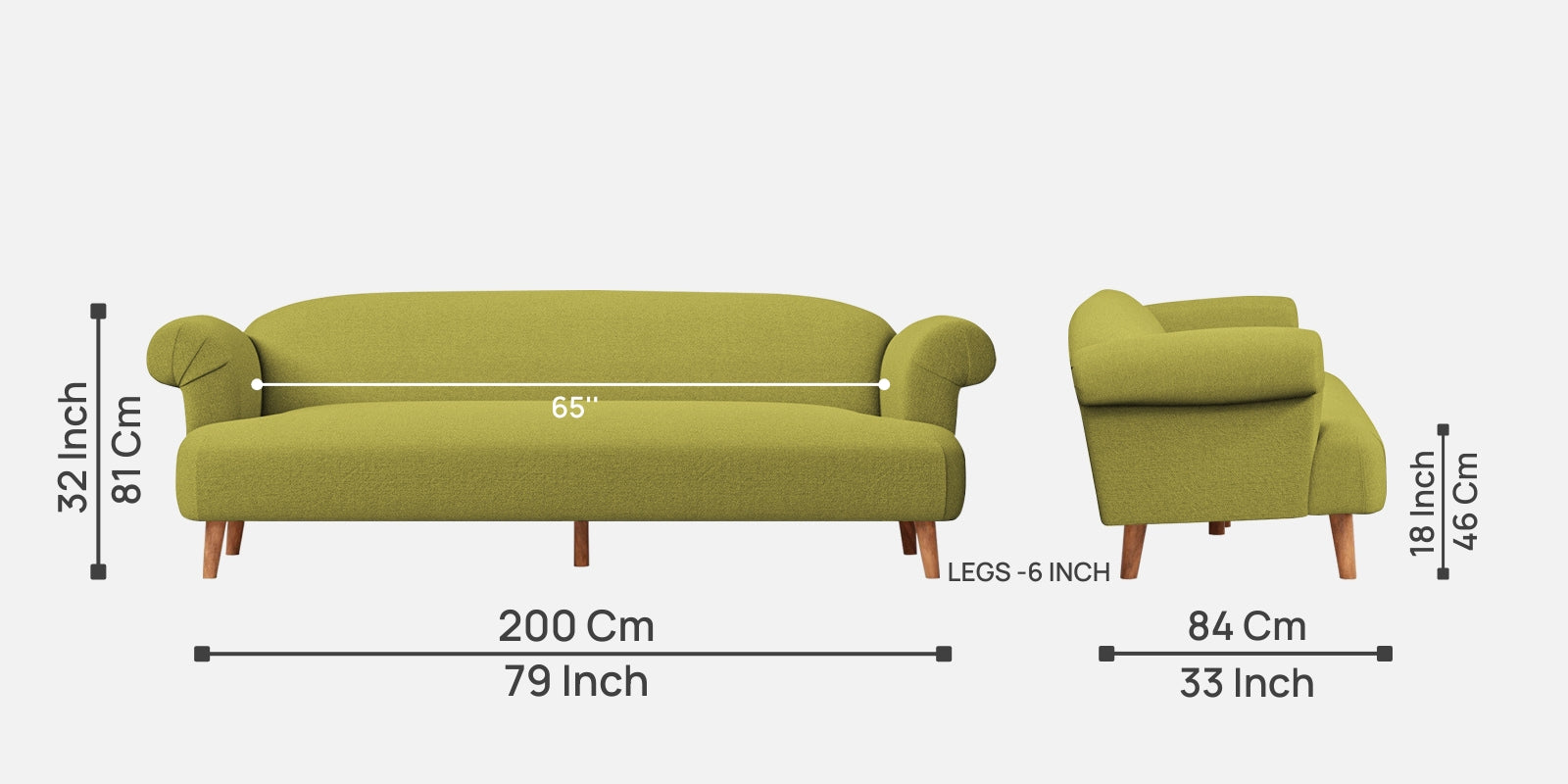 Barber Fabric 3 Seater Sofa In Kelly Green Colour - Febonic Living