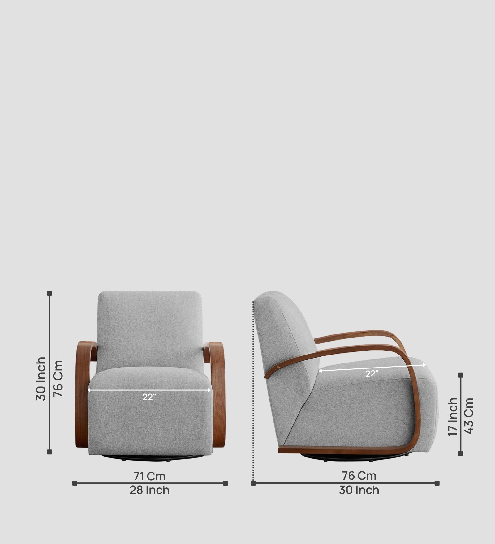 Balma Fabric Swivel Chair in Lit Grey Colour